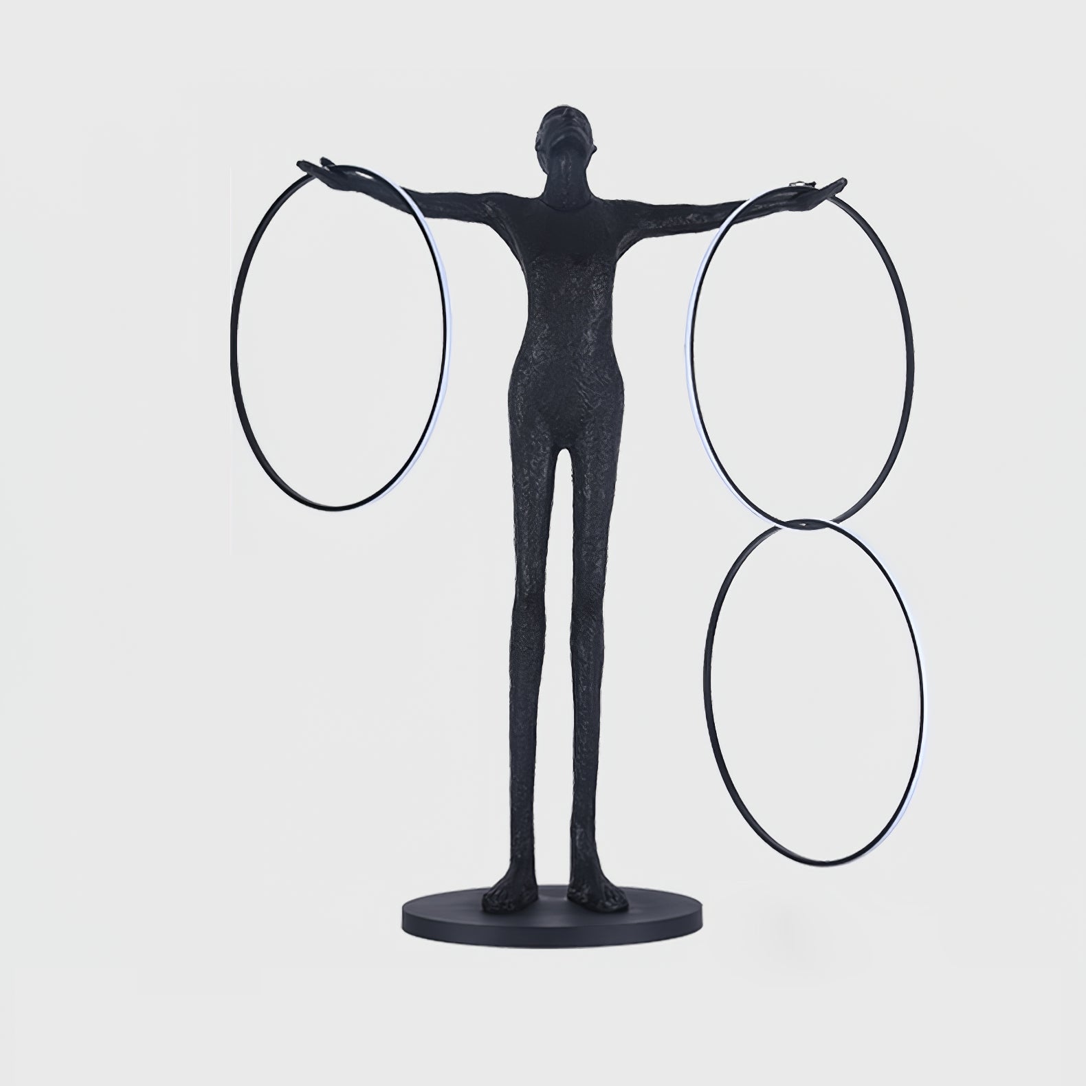 Eclipsa Dual-Ring Sculptural Black Metal Floor Lamp - Blowlighting