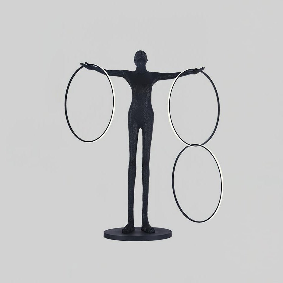 Eclipsa Dual-Ring Sculptural Black Metal Floor Lamp - Blowlighting