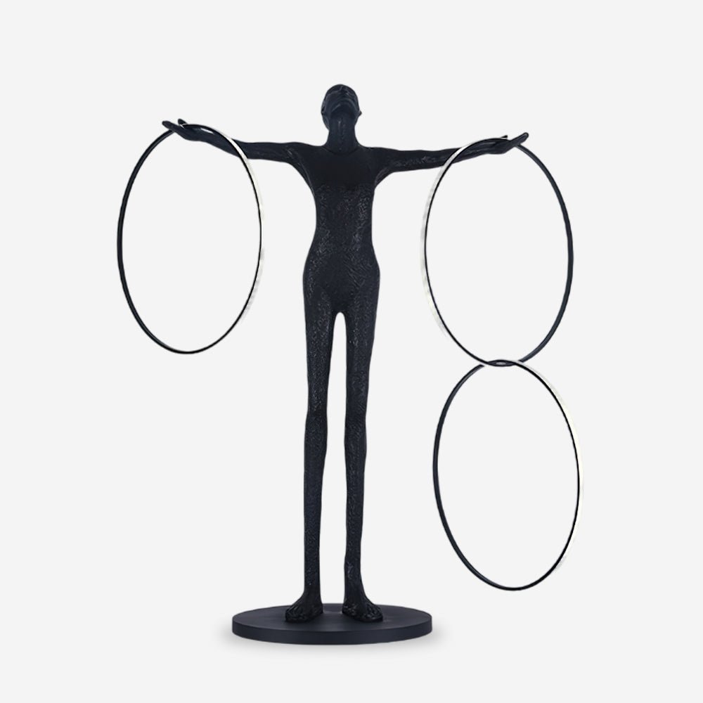 Eclipsa Dual-Ring Sculptural Black Metal Floor Lamp - Blowlighting