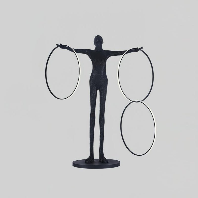 Eclipsa Dual-Ring Sculptural Black Metal Floor Lamp - Blowlighting