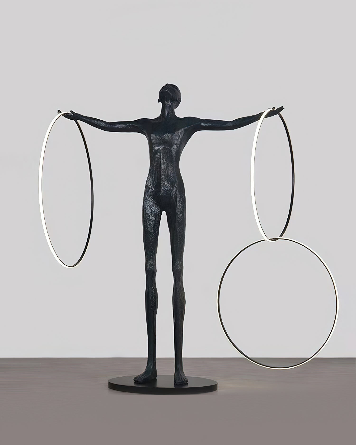 Eclipsa Dual-Ring Sculptural Black Metal Floor Lamp - Blowlighting