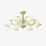Lustra Trumpet Chandelier Floral Pastel Glass Petals - Blowlighting