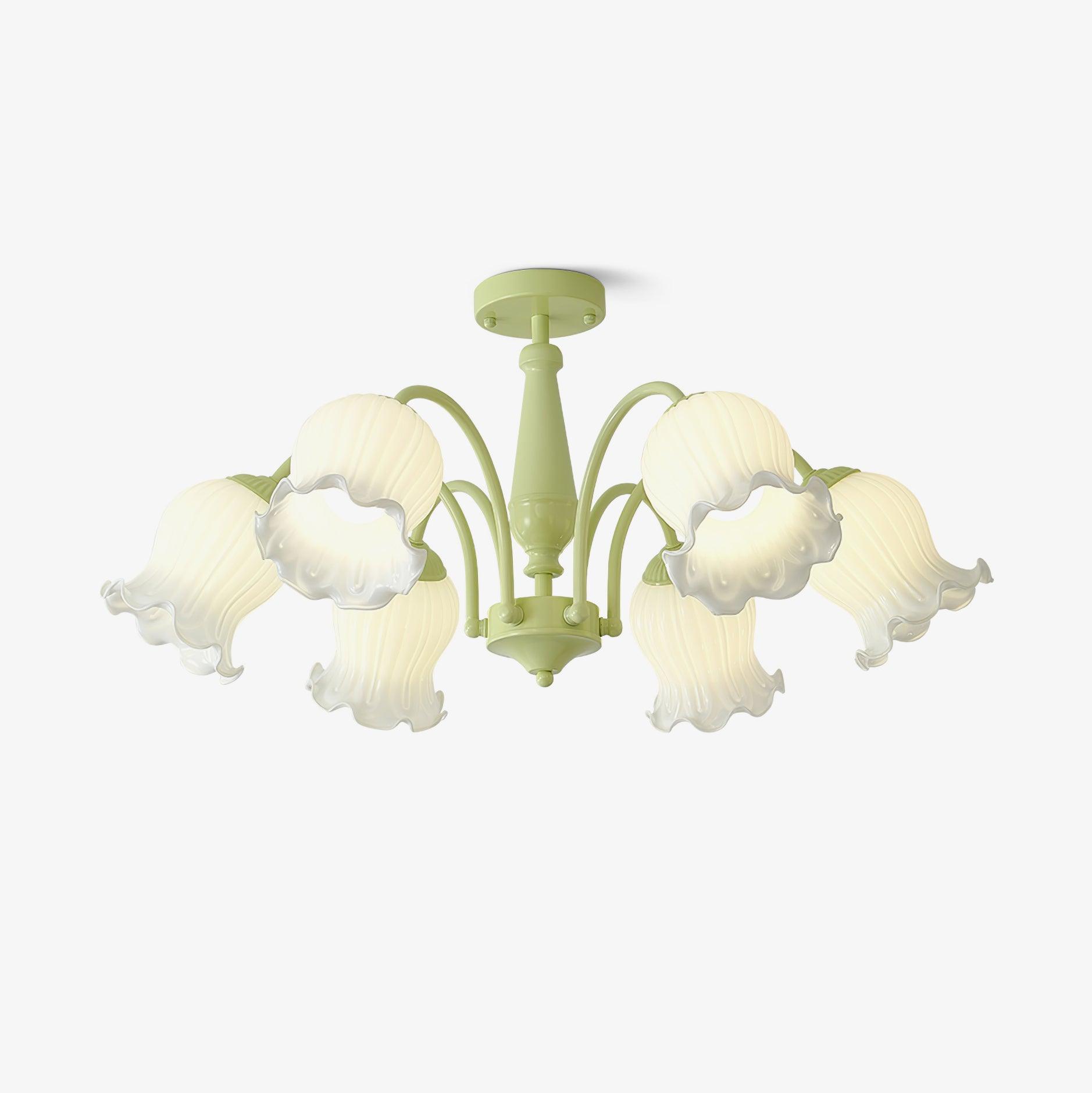 Lustra Trumpet Chandelier Floral Pastel Glass Petals - Blowlighting