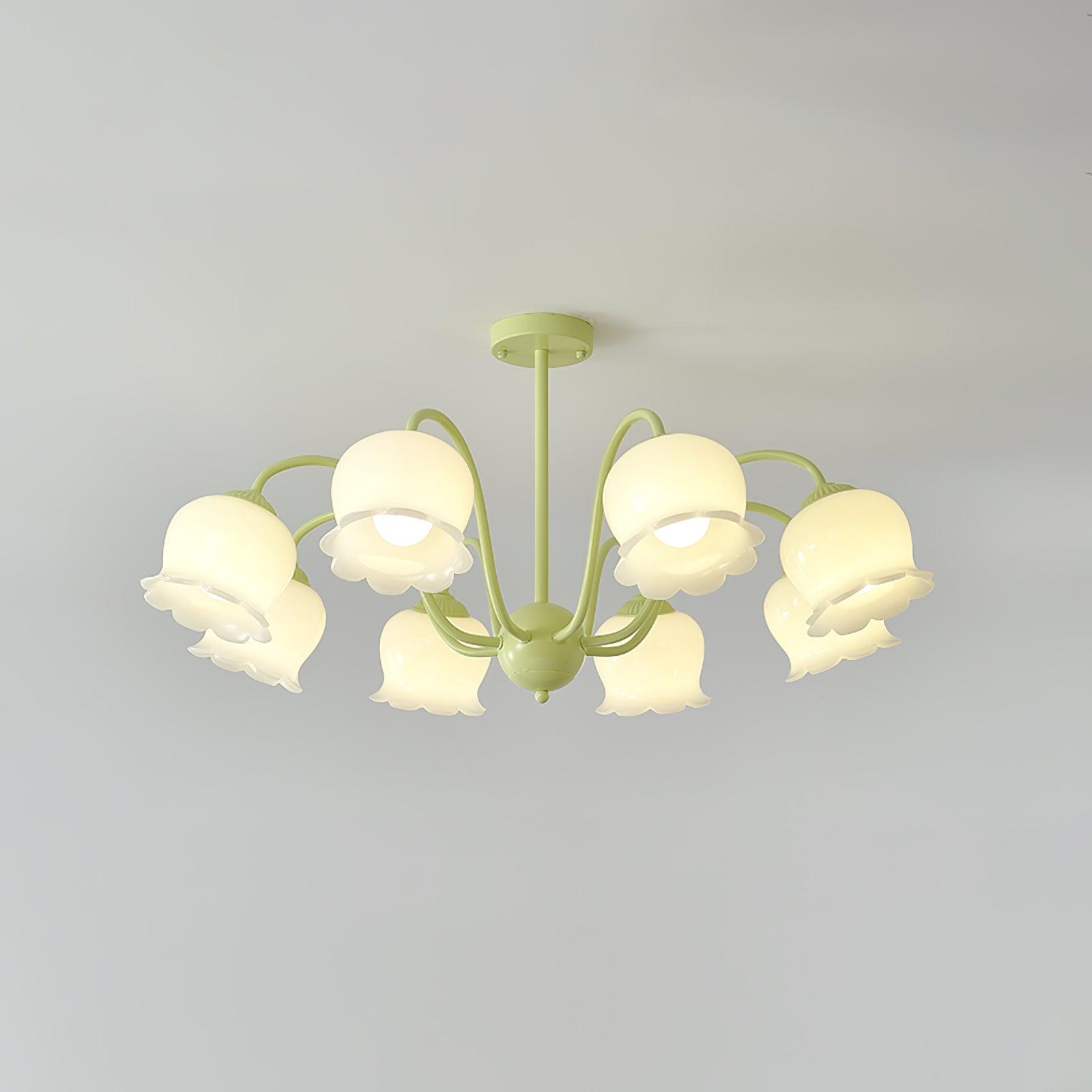 Lustra Trumpet Chandelier Floral Pastel Glass Petals - Blowlighting