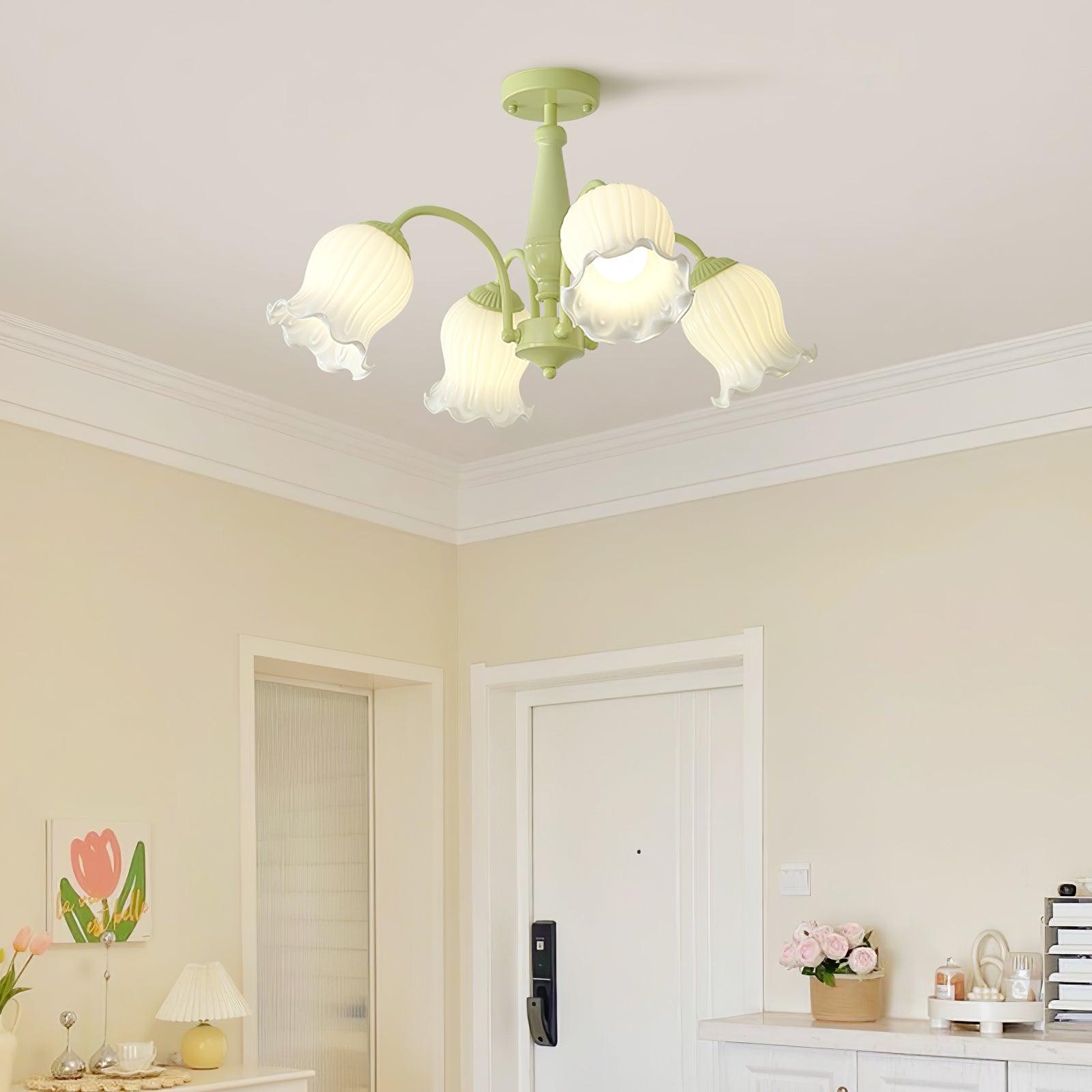 Lustra Trumpet Chandelier Floral Pastel Glass Petals - Blowlighting