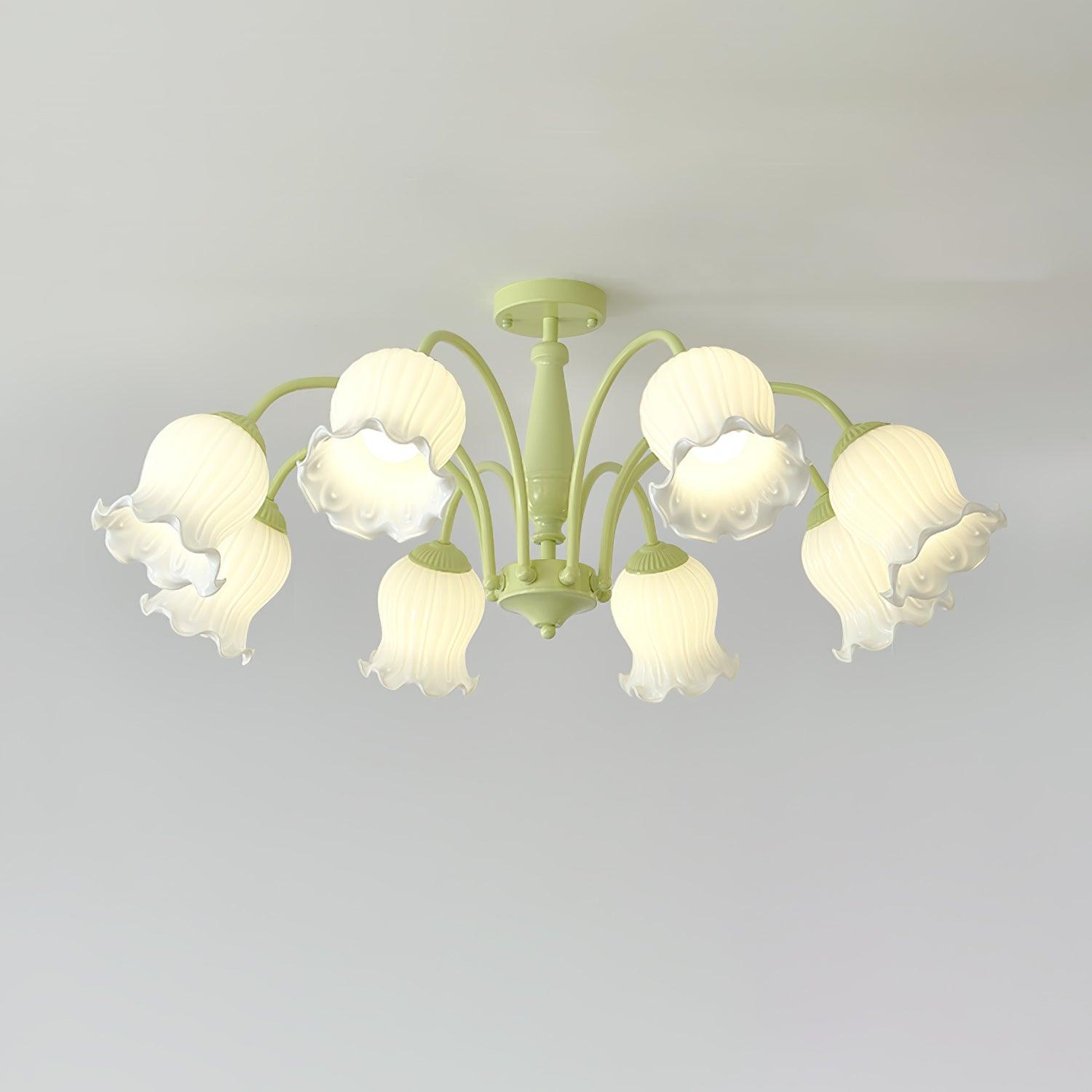 Lustra Trumpet Chandelier Floral Pastel Glass Petals - Blowlighting