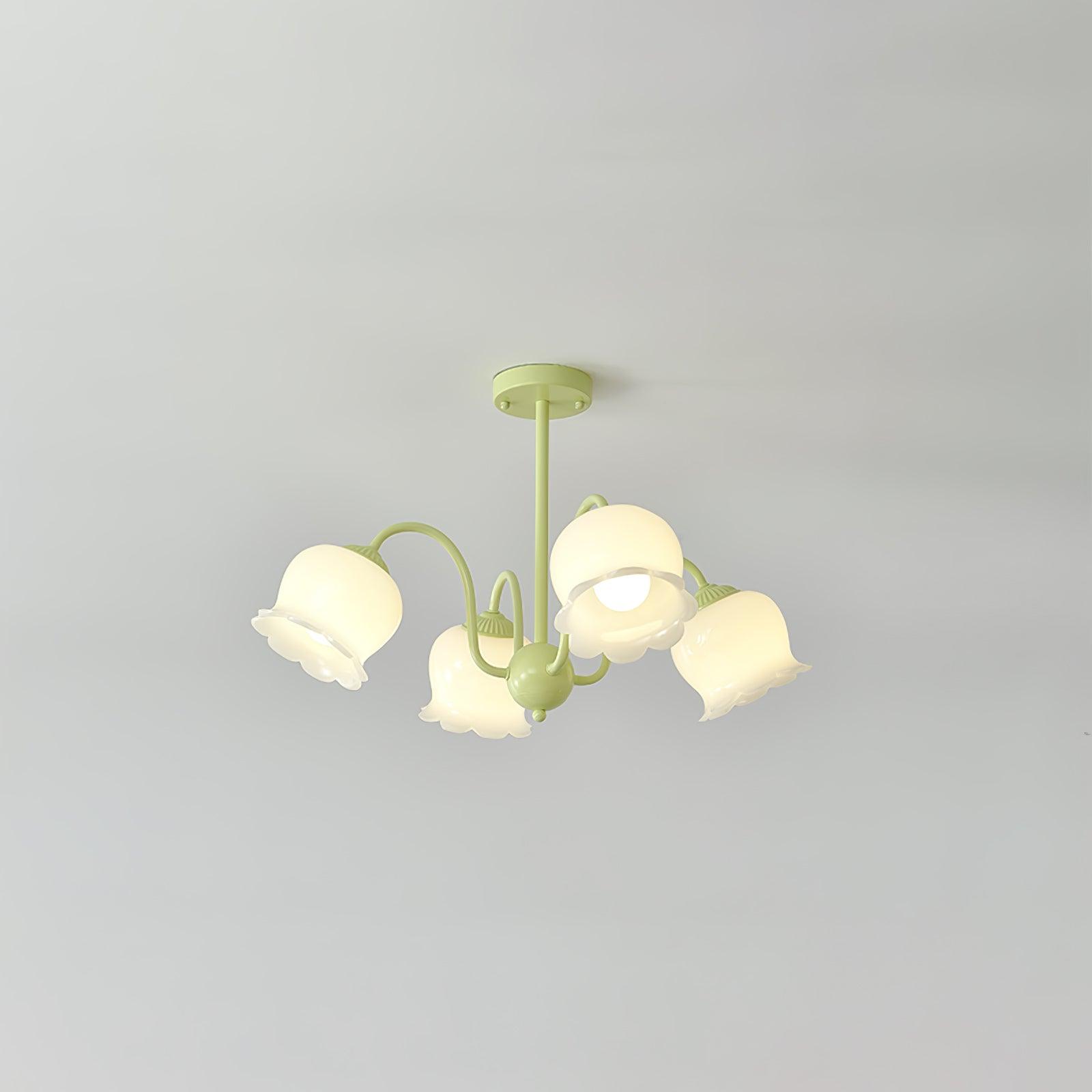 Lustra Trumpet Chandelier Floral Pastel Glass Petals - Blowlighting