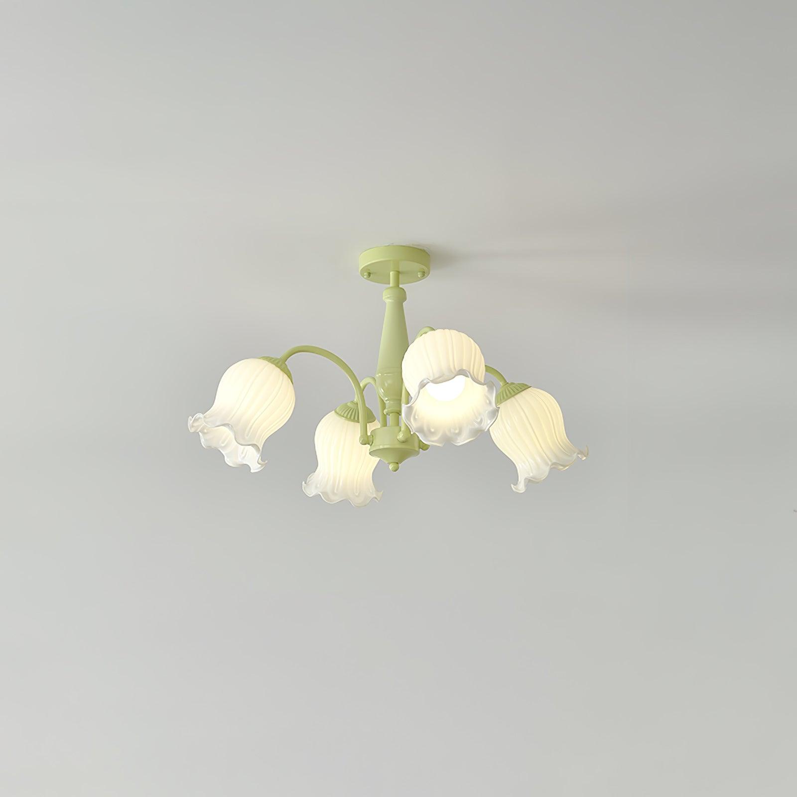 Lustra Trumpet Chandelier Floral Pastel Glass Petals - Blowlighting
