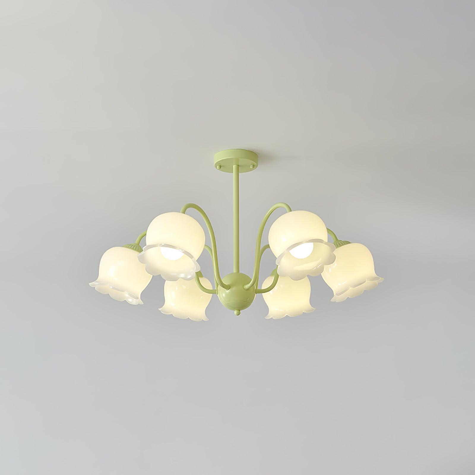 Lustra Trumpet Chandelier Floral Pastel Glass Petals - Blowlighting
