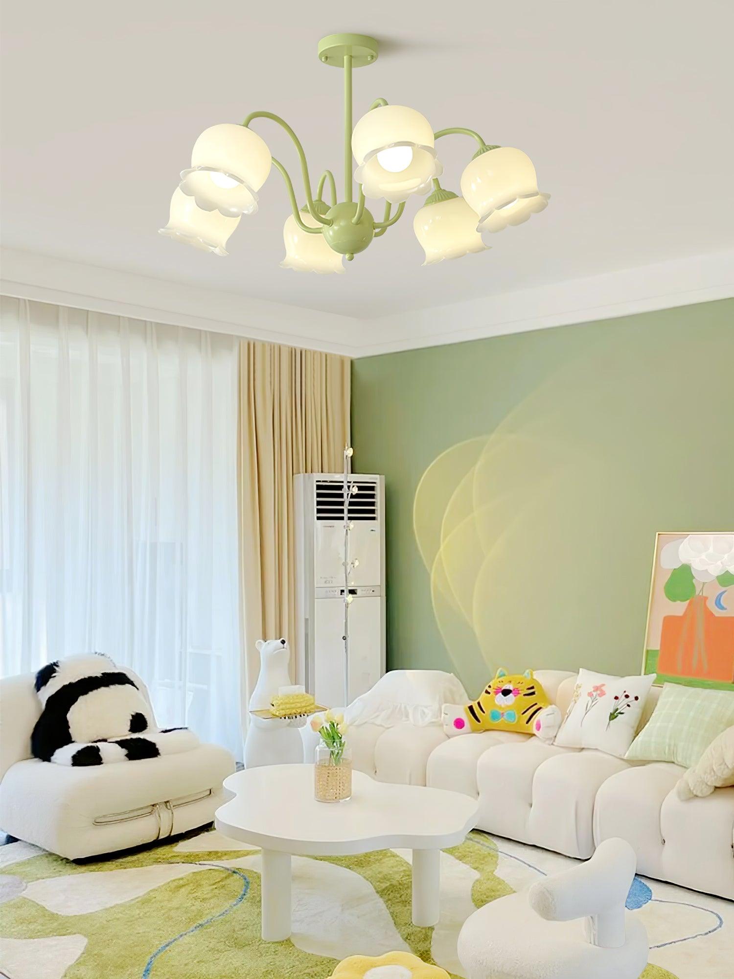 Lustra Trumpet Chandelier Floral Pastel Glass Petals - Blowlighting