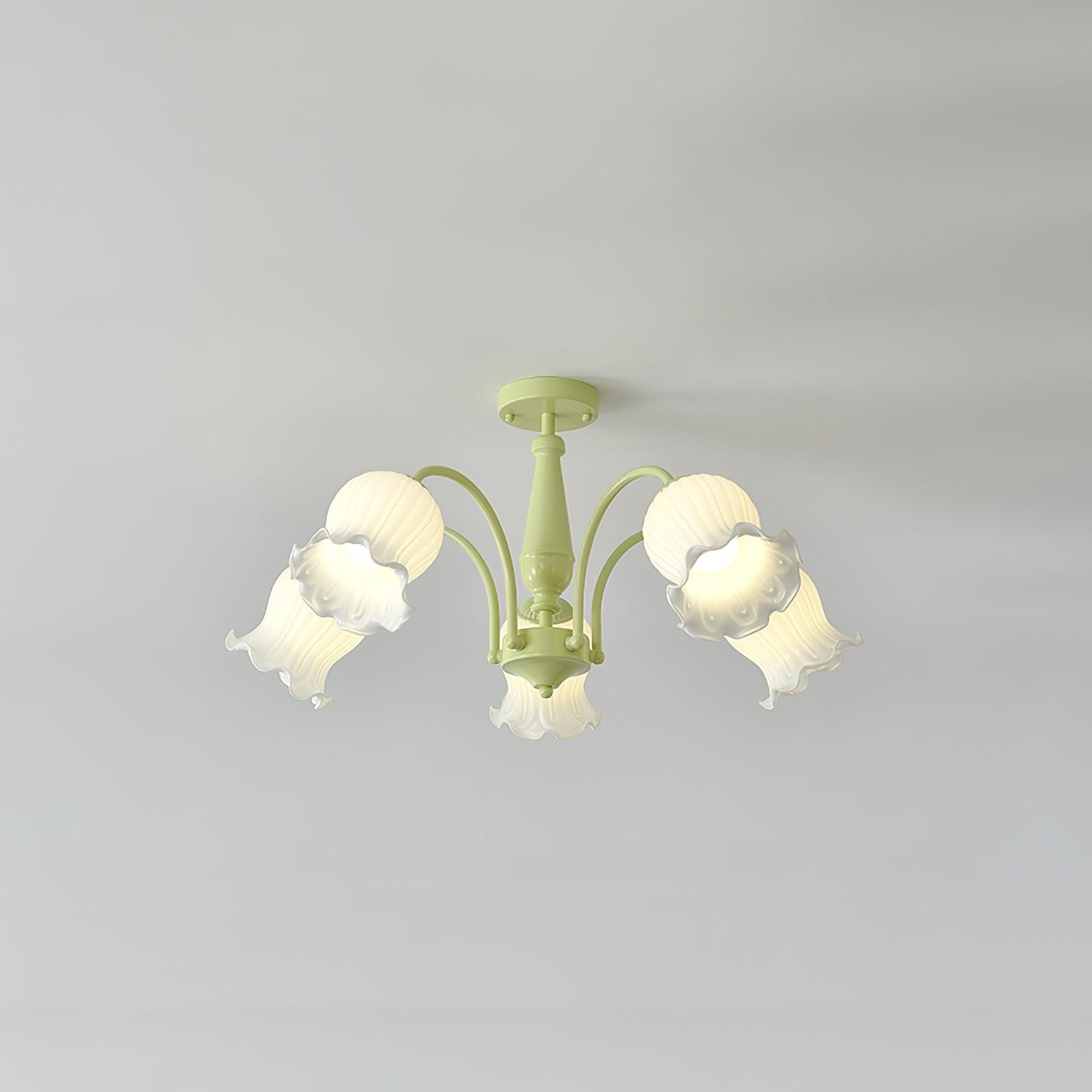 Lustra Trumpet Chandelier Floral Pastel Glass Petals - Blowlighting