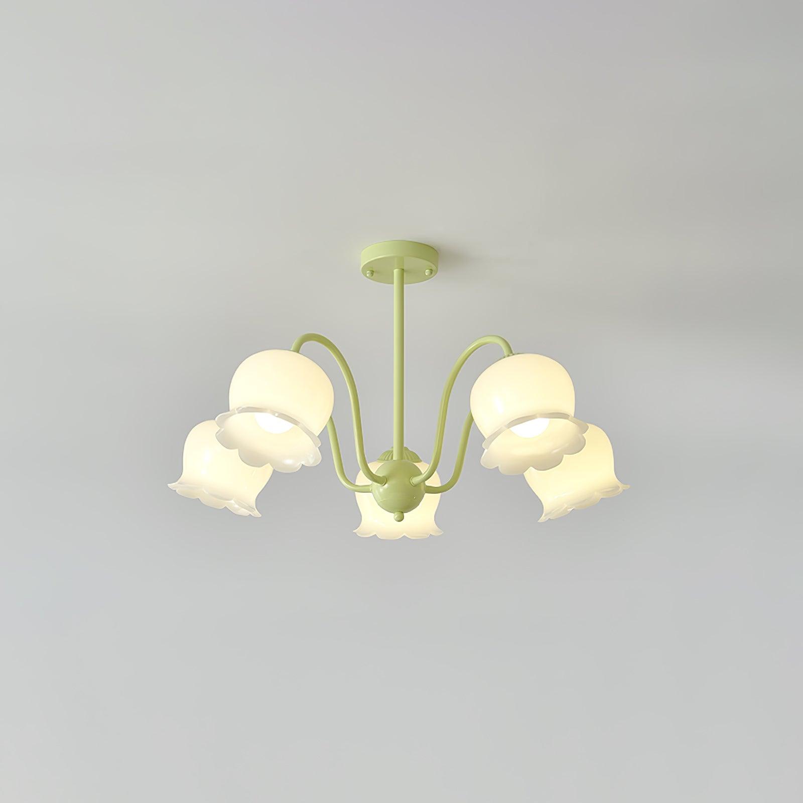 Lustra Trumpet Chandelier Floral Pastel Glass Petals - Blowlighting
