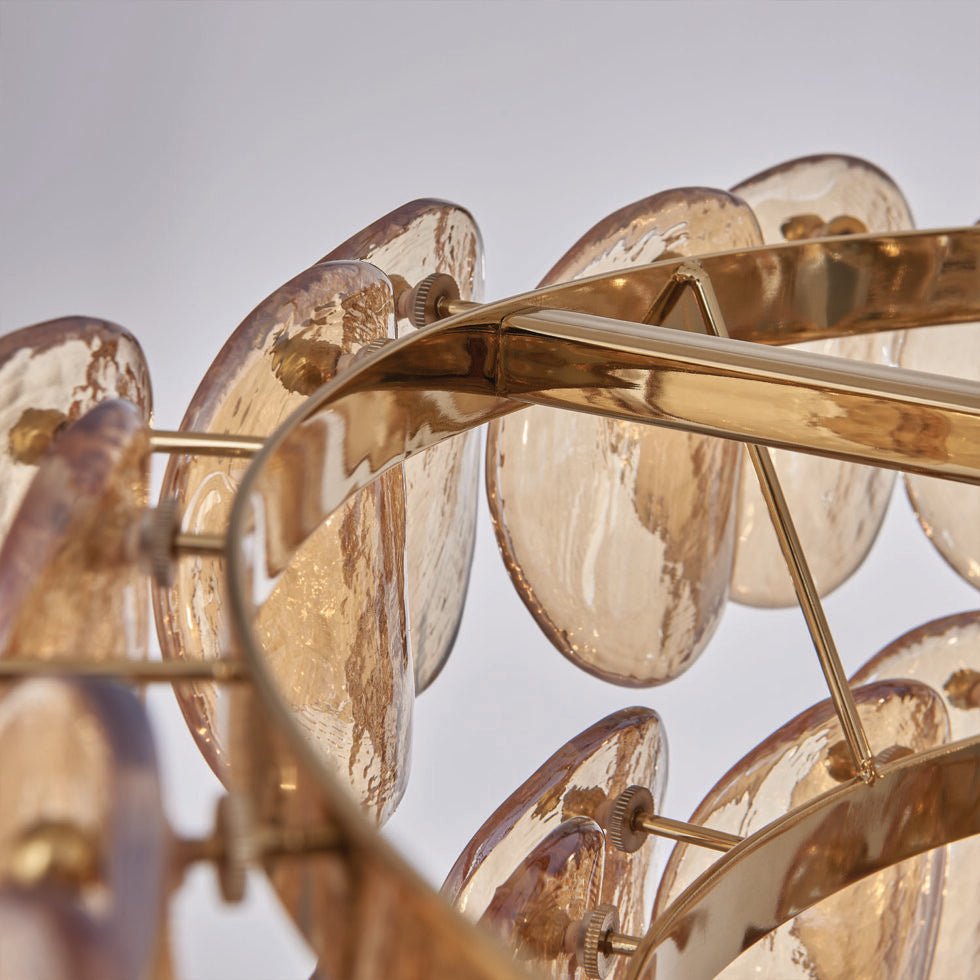 Aurora Chandelier Amber Glass Disc Fish Scale Brass - Blowlighting