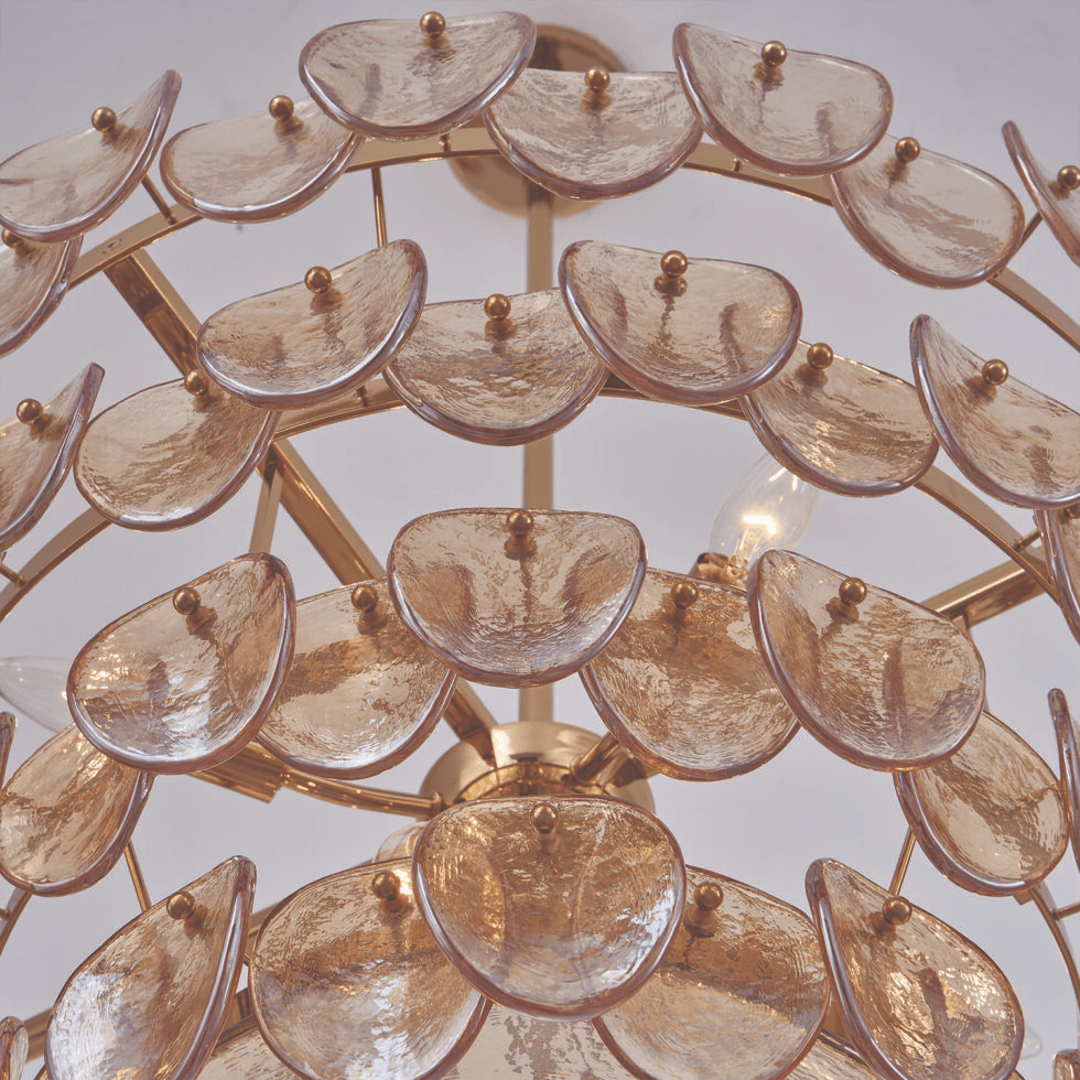 Aurora Chandelier Amber Glass Disc Fish Scale Brass - Blowlighting