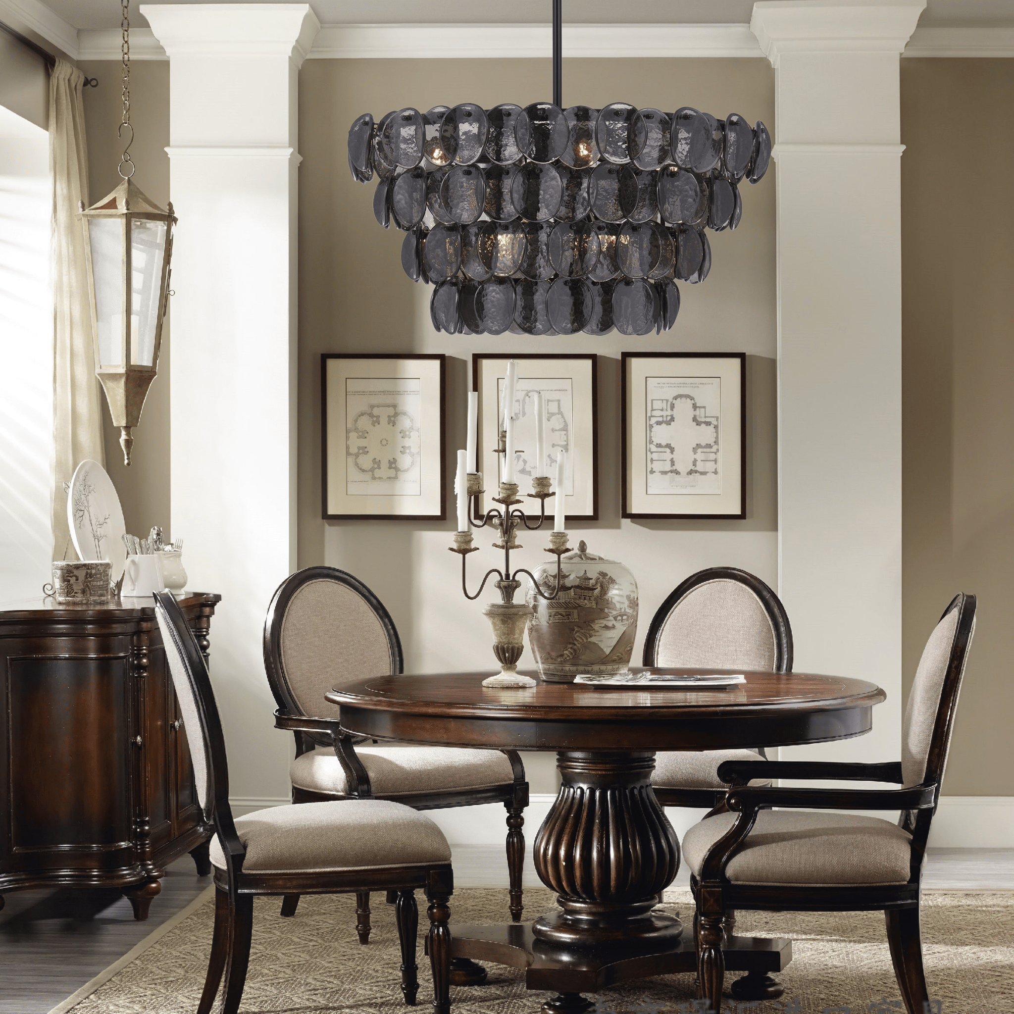 Aurora Chandelier Amber Glass Disc Fish Scale Brass - Blowlighting