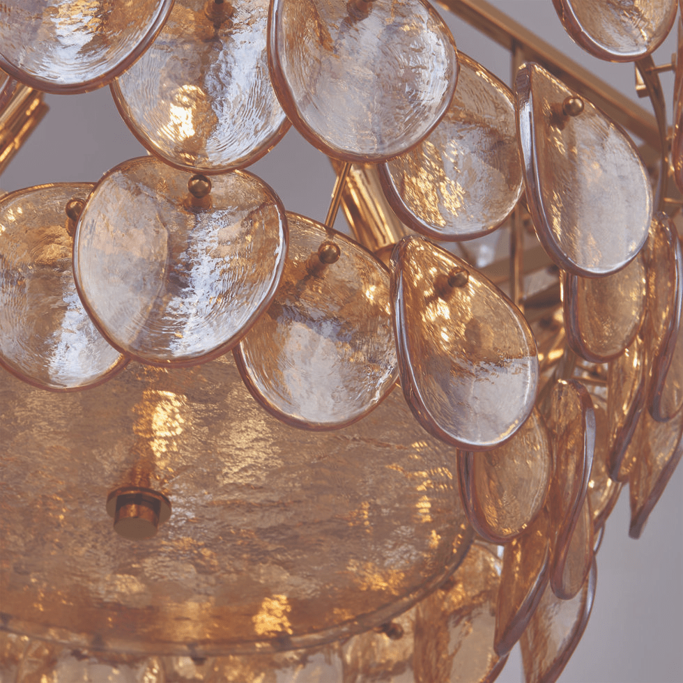 Aurora Chandelier Large Amber Glass Disc Fish Scale Brass - Blowlighting