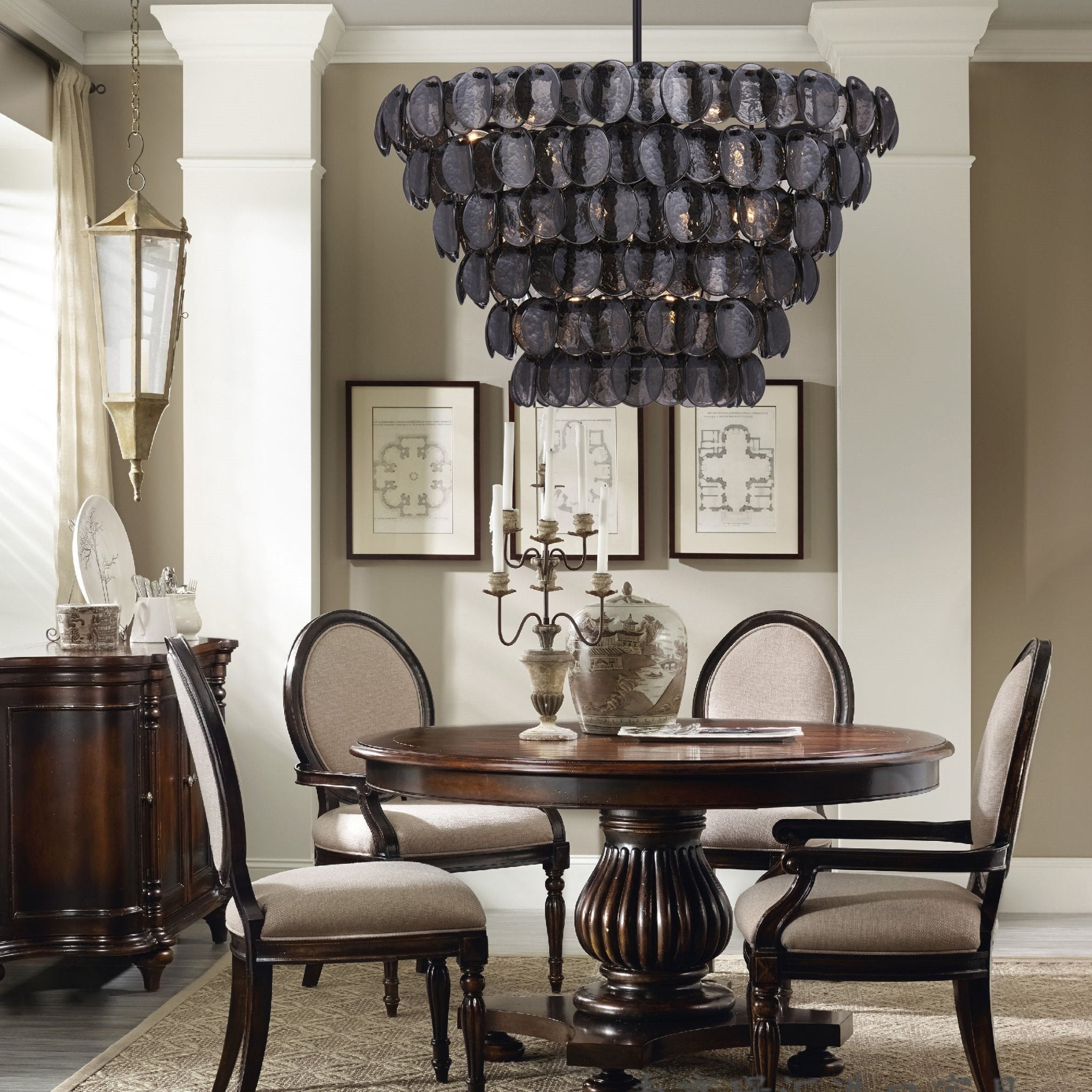 Aurora Chandelier Large Amber Glass Disc Fish Scale Brass - Blowlighting