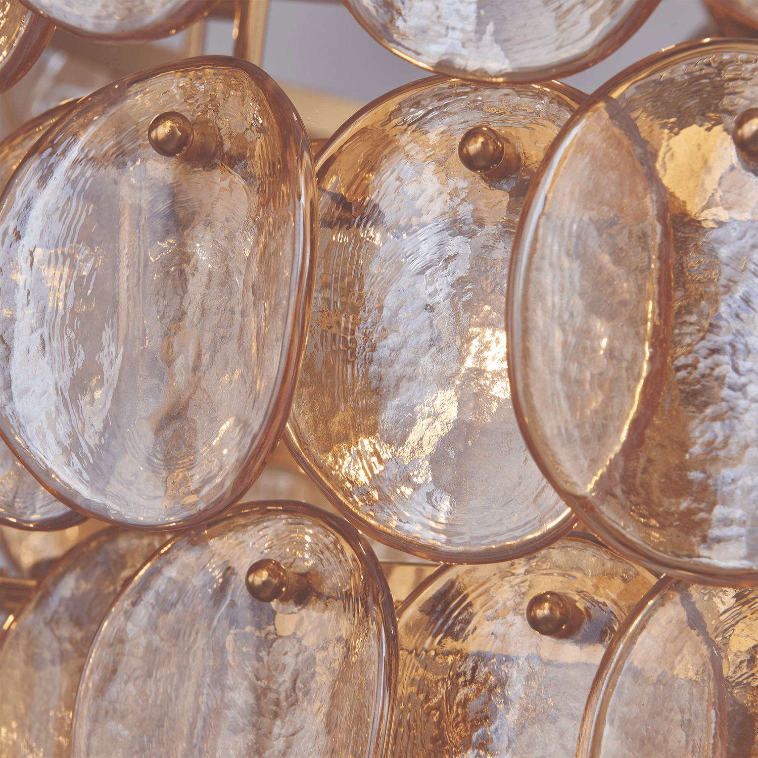 Aurora Chandelier Large Amber Glass Disc Fish Scale Brass - Blowlighting