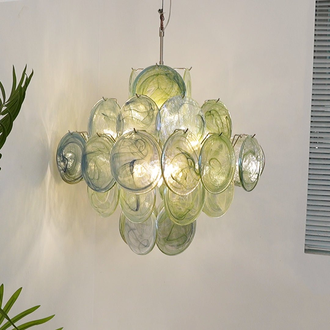 Aurora Chandelier Green Murano Glass Disc Nature - Blowlighting
