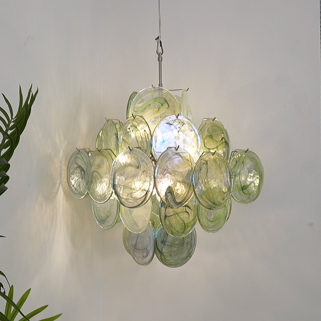 Aurora Chandelier Green Murano Glass Disc Nature - Blowlighting