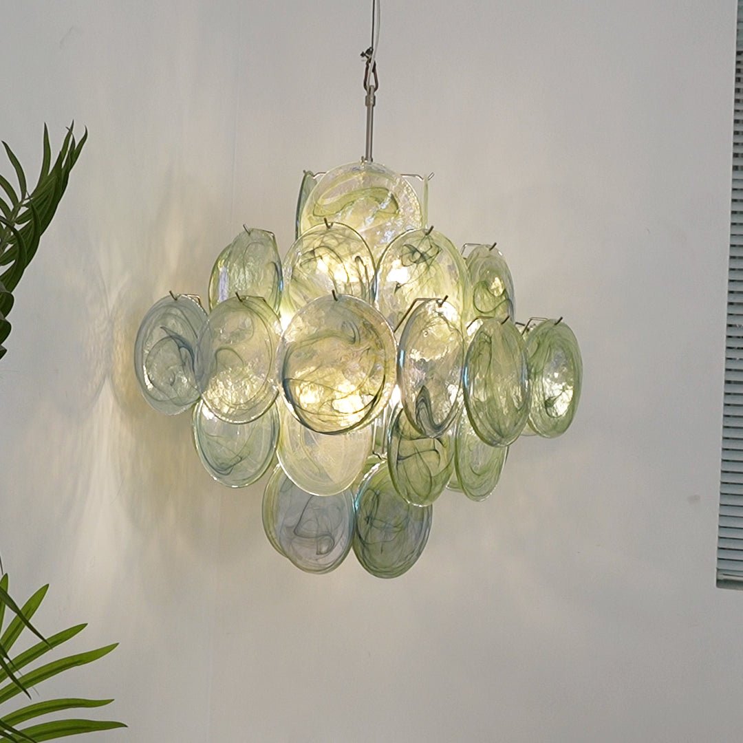 Aurora Chandelier Green Murano Glass Disc Nature - Blowlighting