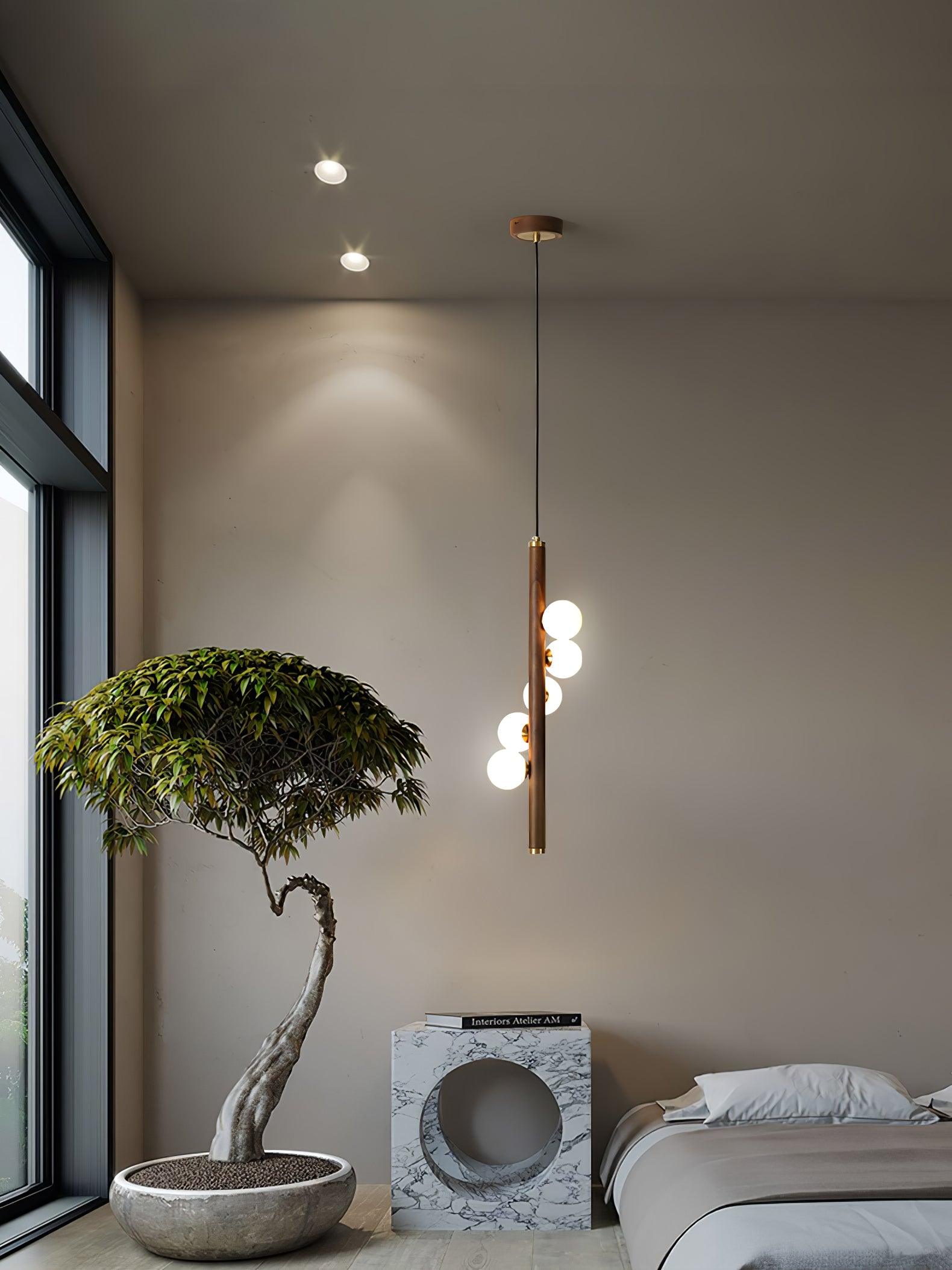 Vertical Orb Timber Pendant Lamp - Blowlighting