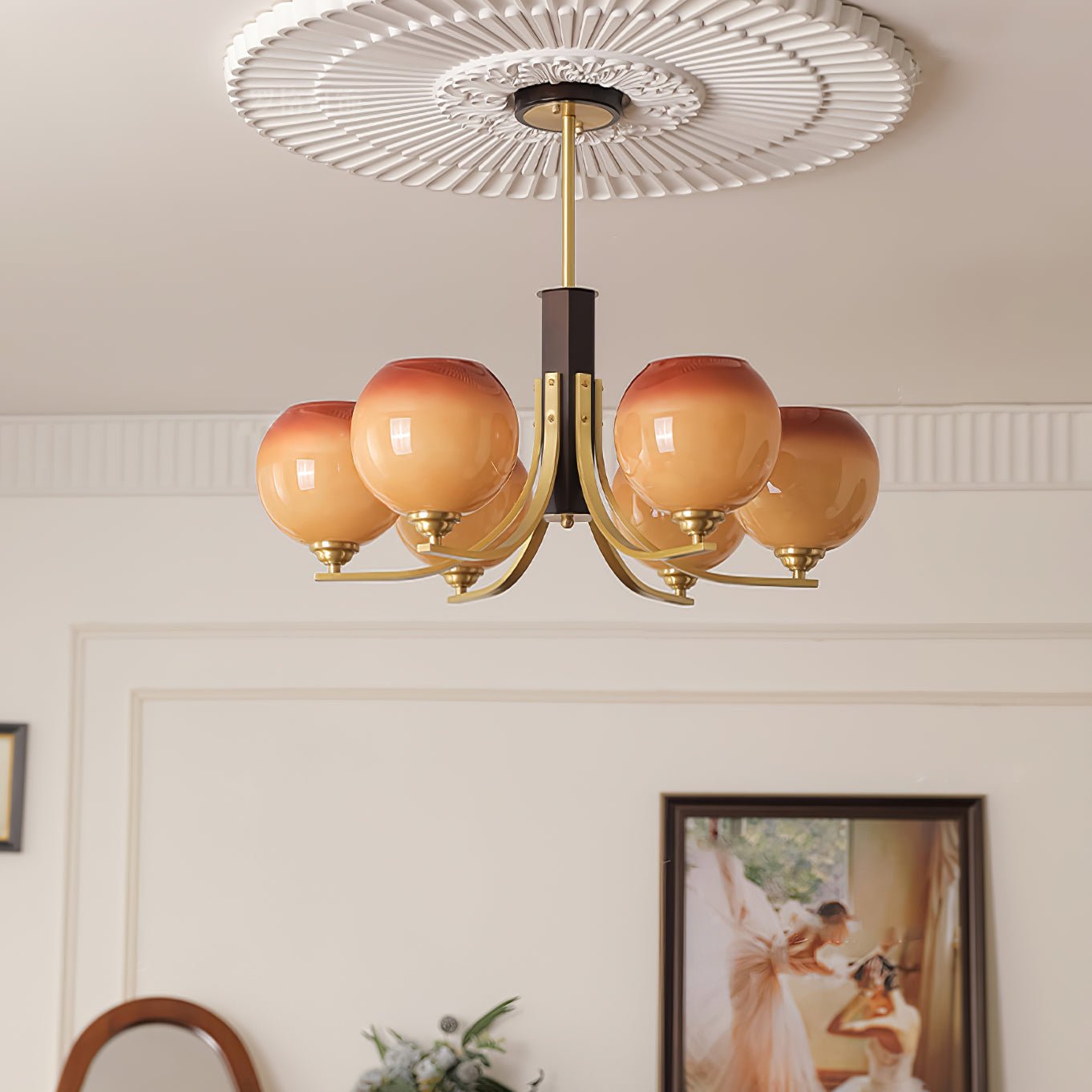 Aurora Chandelier Vintage Caramel Globe - Blowlighting