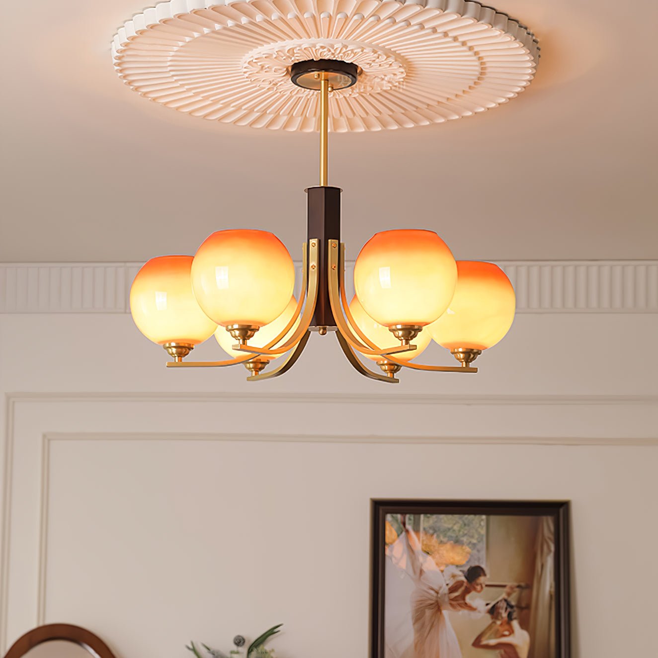 Aurora Chandelier Vintage Caramel Globe - Blowlighting