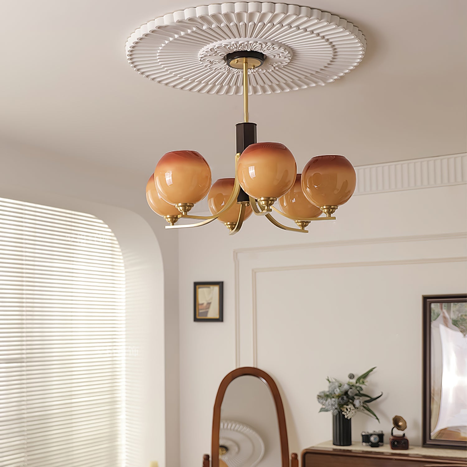 Aurora Chandelier Vintage Caramel Globe - Blowlighting