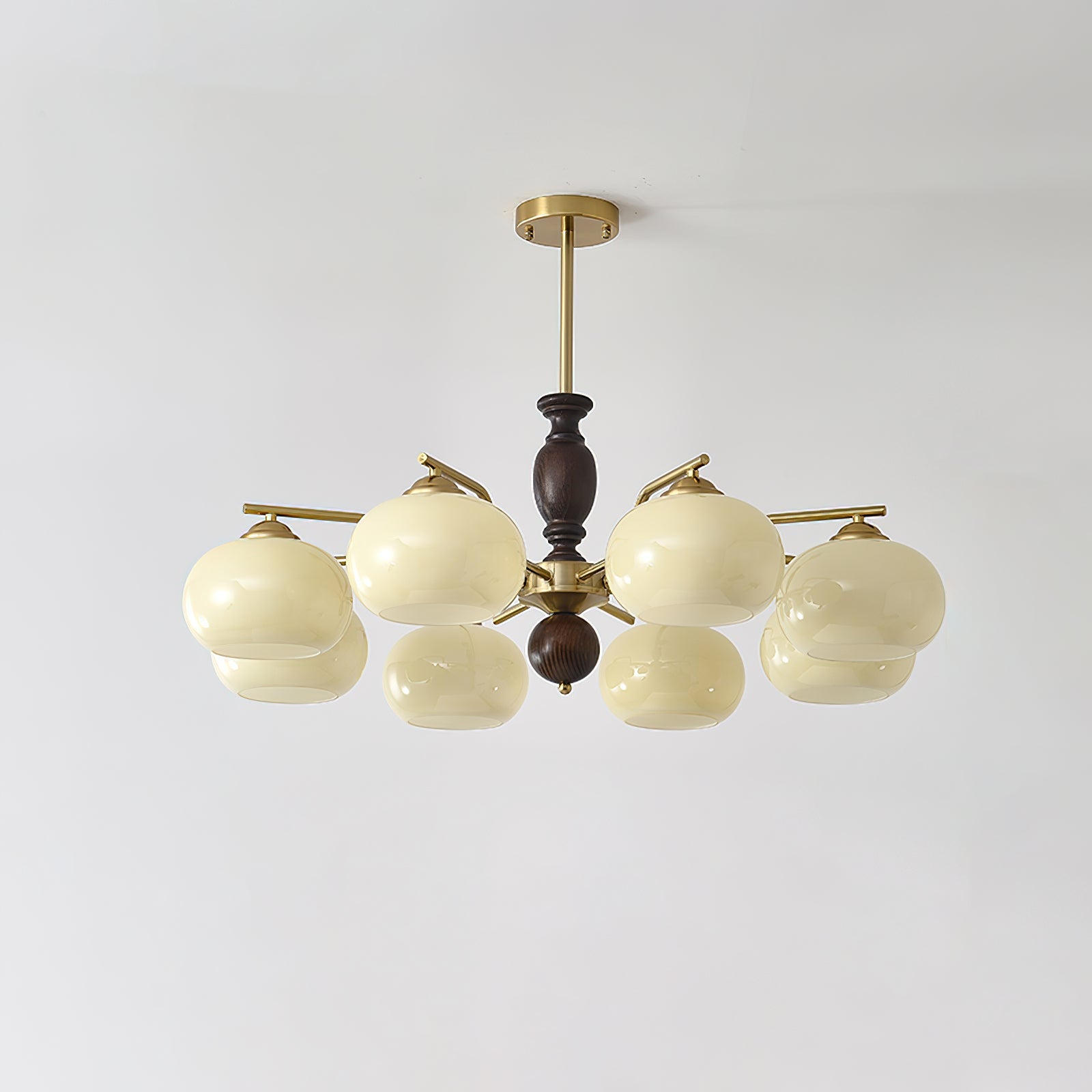 Aurora Chandelier Walnut Beige Orb - Blowlighting