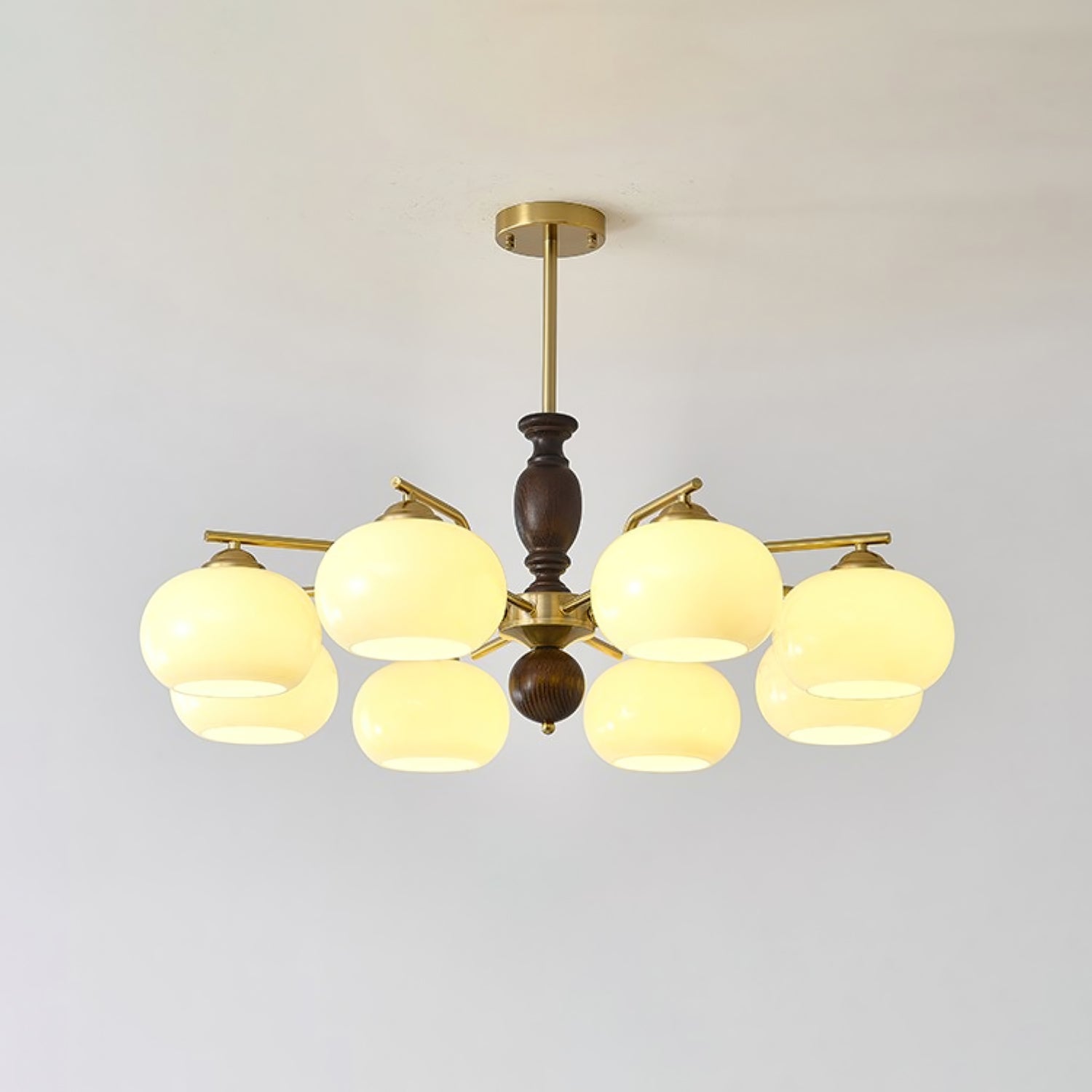 Aurora Chandelier Walnut Beige Orb - Blowlighting