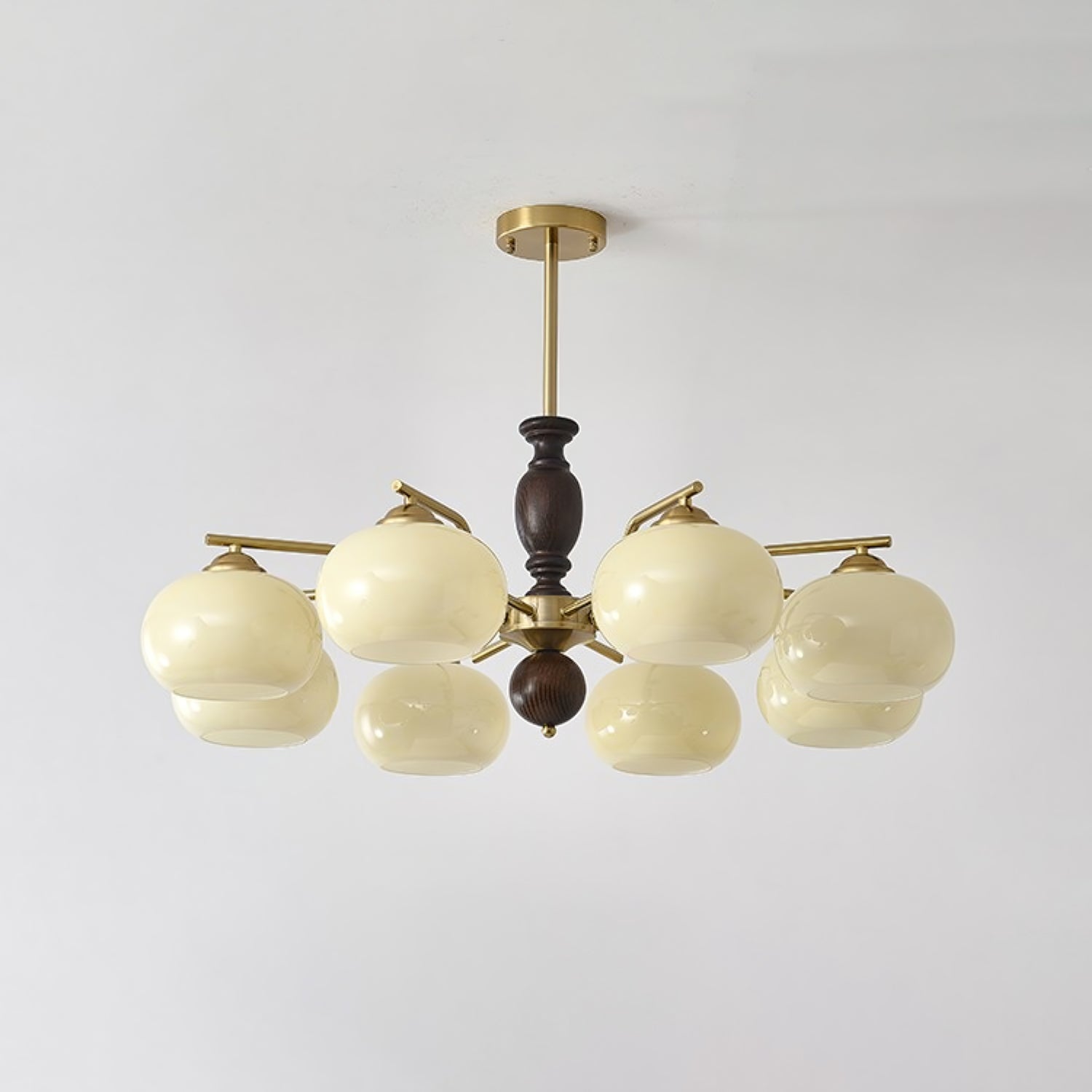 Aurora Chandelier Walnut Beige Orb - Blowlighting