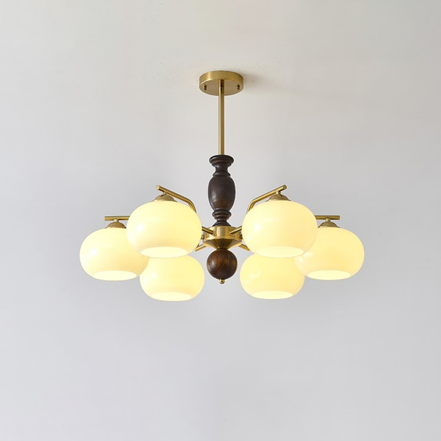 Aurora Chandelier Walnut Beige Orb - Blowlighting