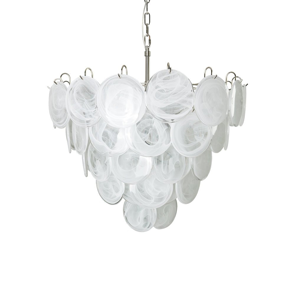 Aurora Chandelier White Murano Glass Disc Contemporary - Blowlighting