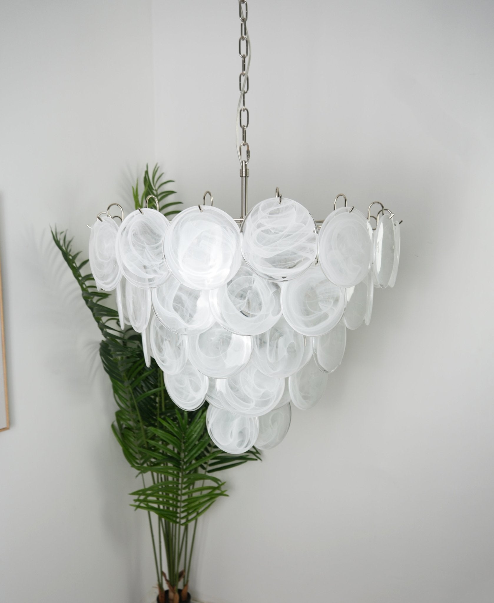 Aurora Chandelier White Murano Glass Disc Contemporary - Blowlighting