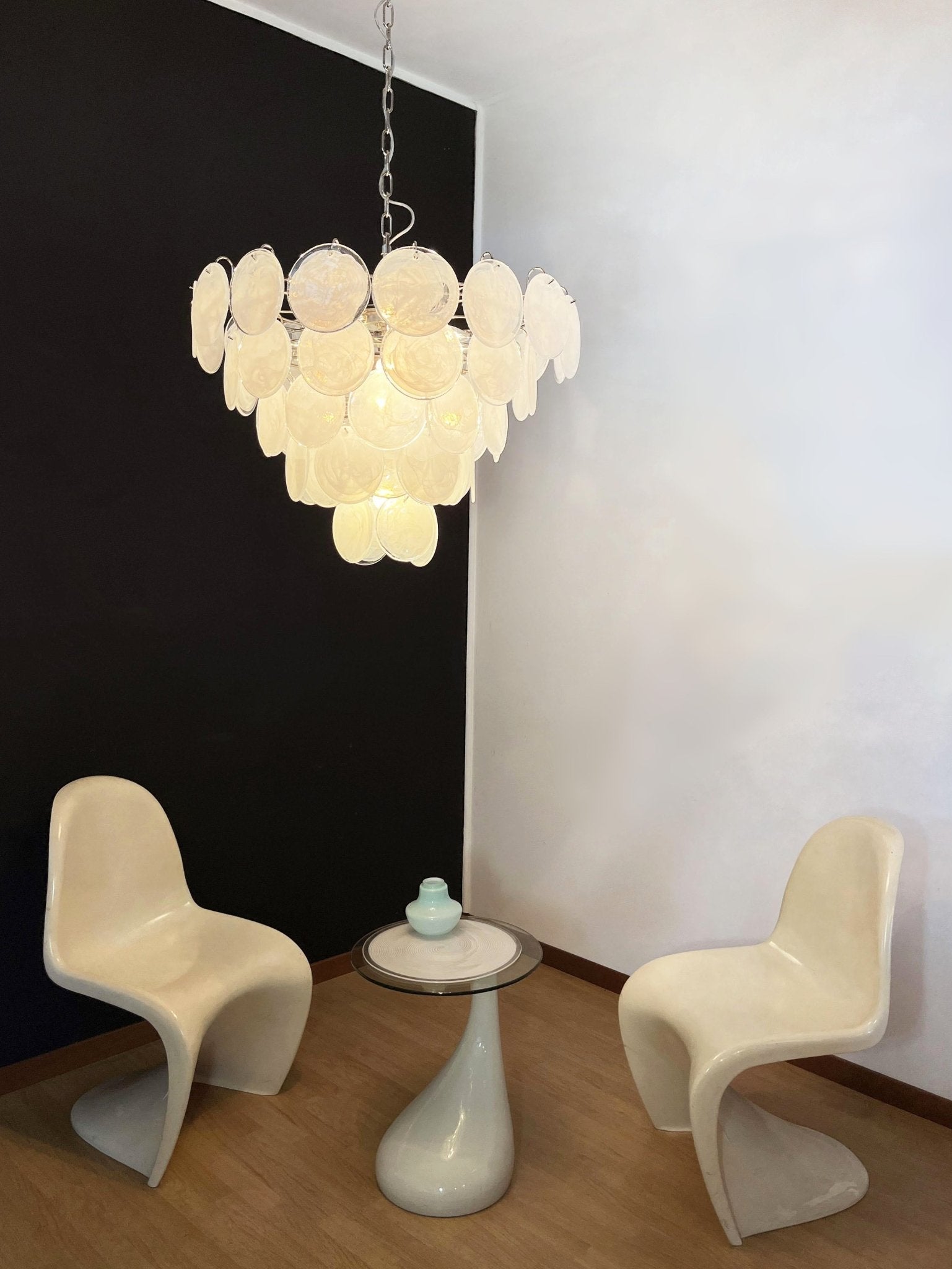 Aurora Chandelier White Murano Glass Disc Contemporary - Blowlighting
