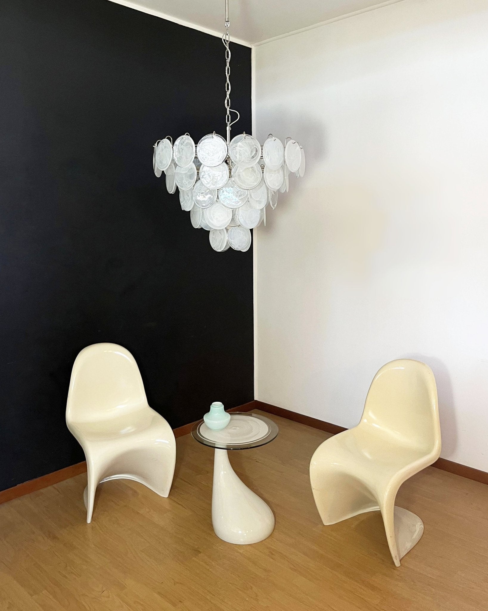 Aurora Chandelier White Murano Glass Disc Contemporary - Blowlighting