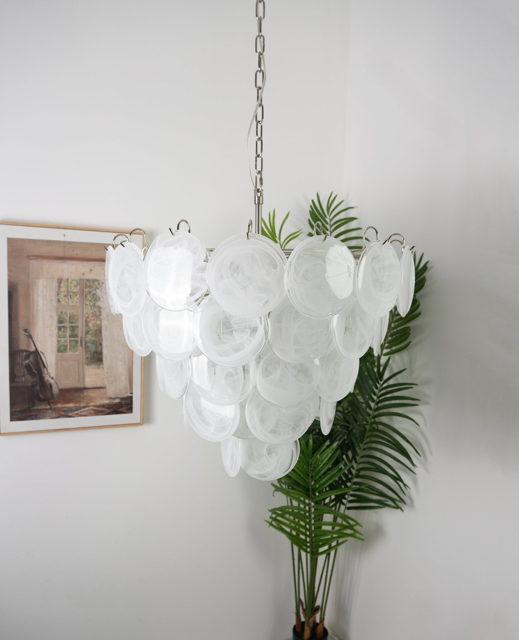 Aurora Chandelier White Murano Glass Disc Contemporary - Blowlighting