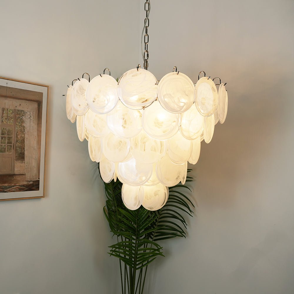 Aurora Chandelier White Murano Glass Disc Contemporary - Blowlighting