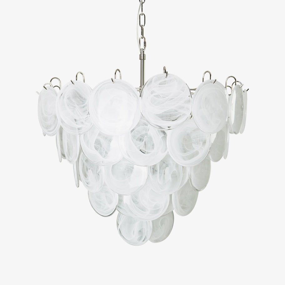 Aurora Chandelier White Murano Glass Disc Contemporary - Blowlighting