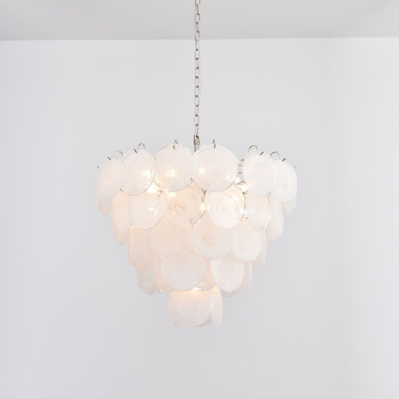 Aurora Chandelier White Murano Glass Disc Contemporary - Blowlighting