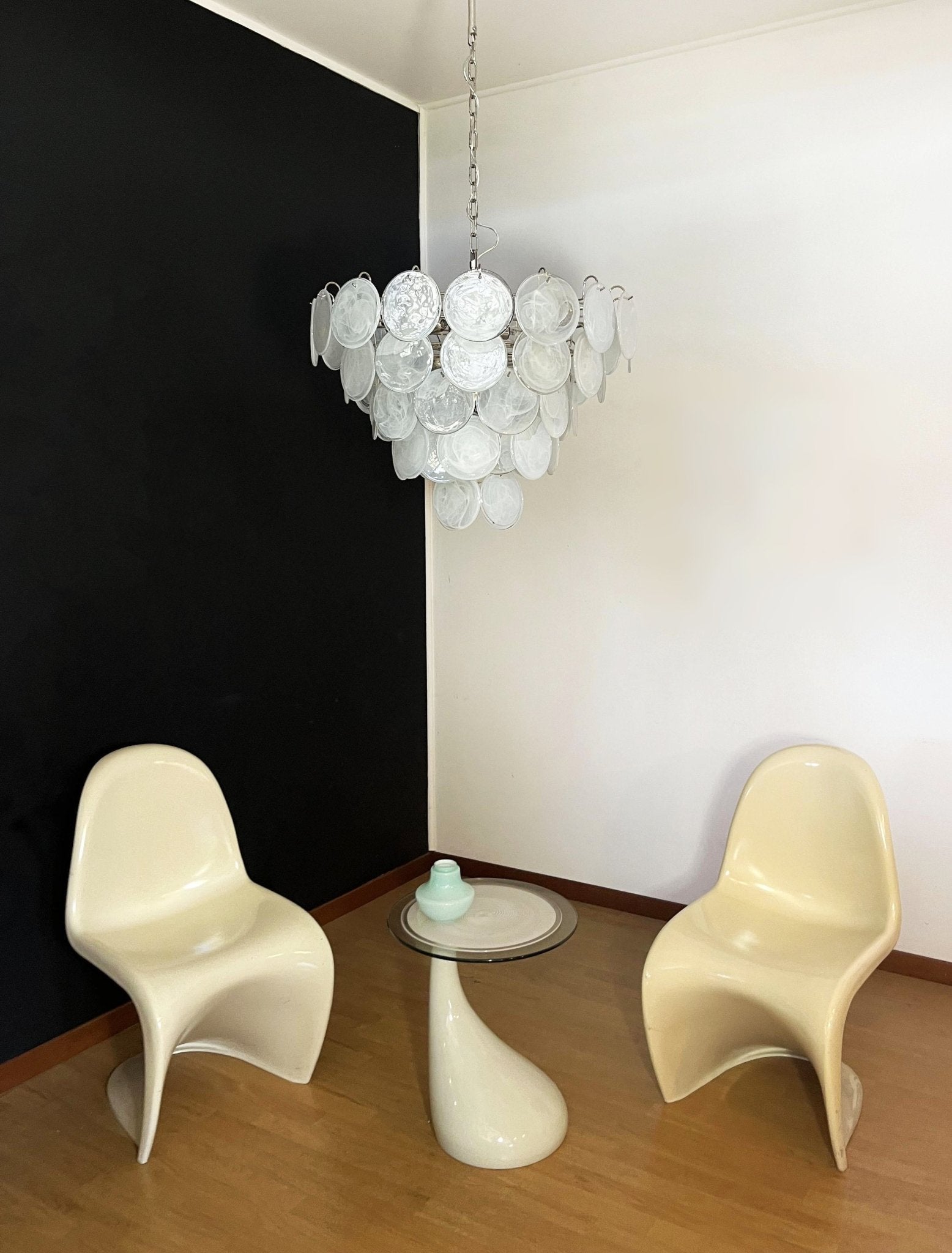 Aurora Chandelier White Murano Glass Disc Contemporary - Blowlighting