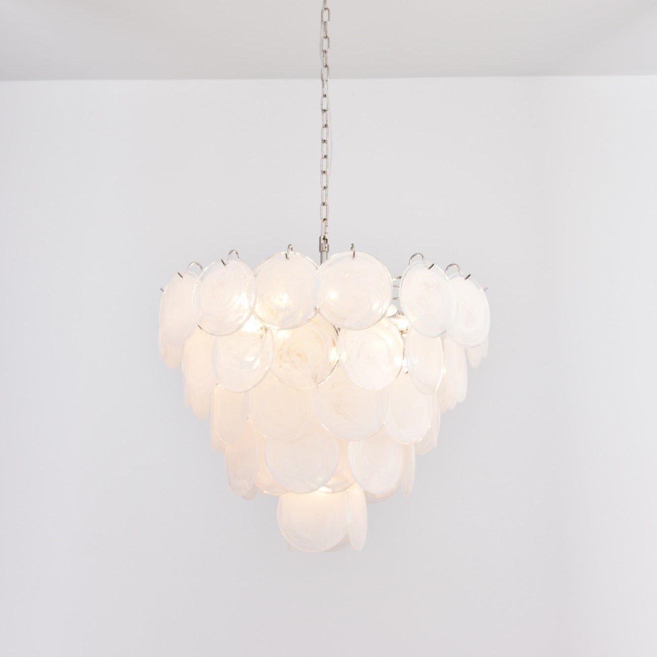 Aurora Chandelier White Murano Glass Disc Contemporary - Blowlighting