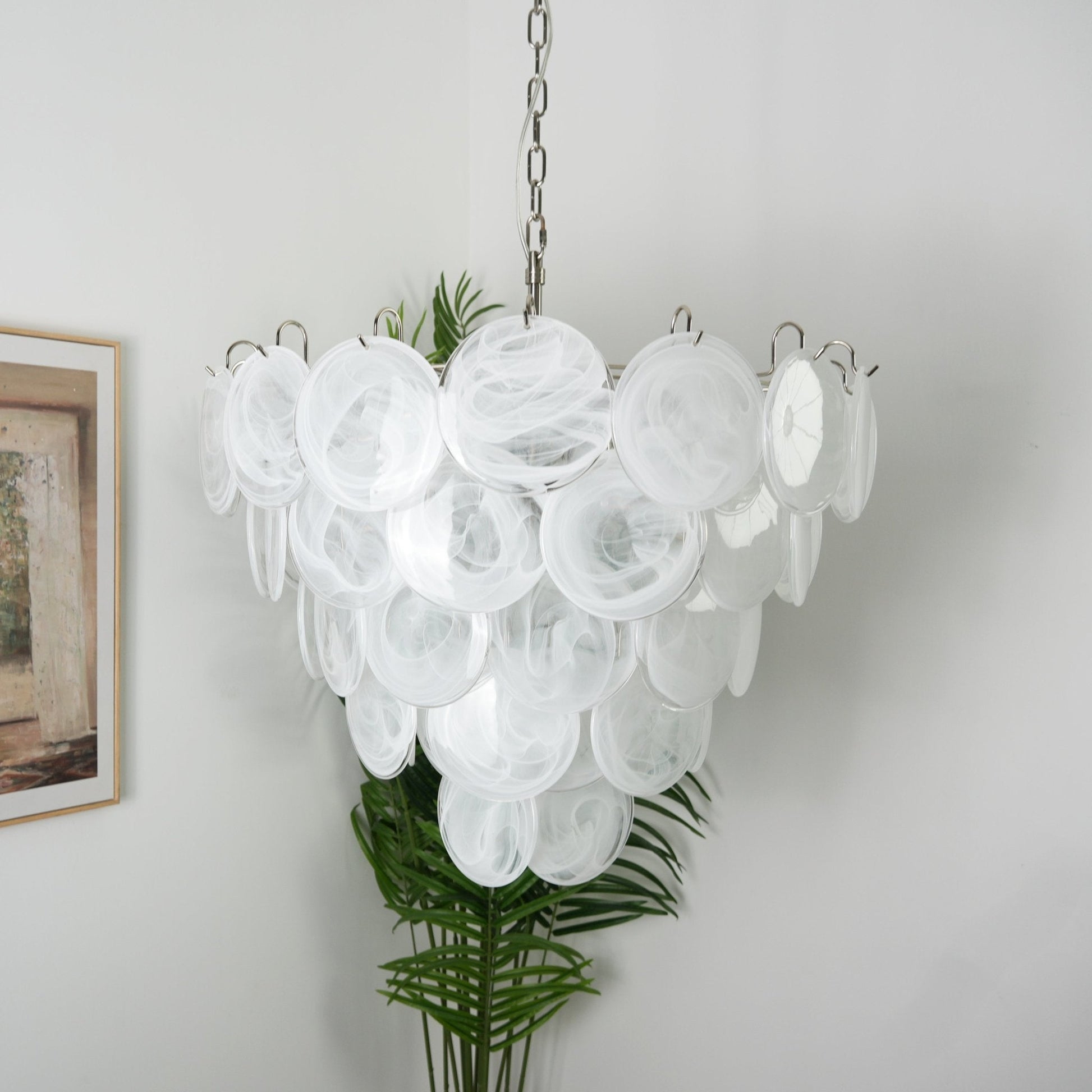 Aurora Chandelier White Murano Glass Disc Contemporary - Blowlighting