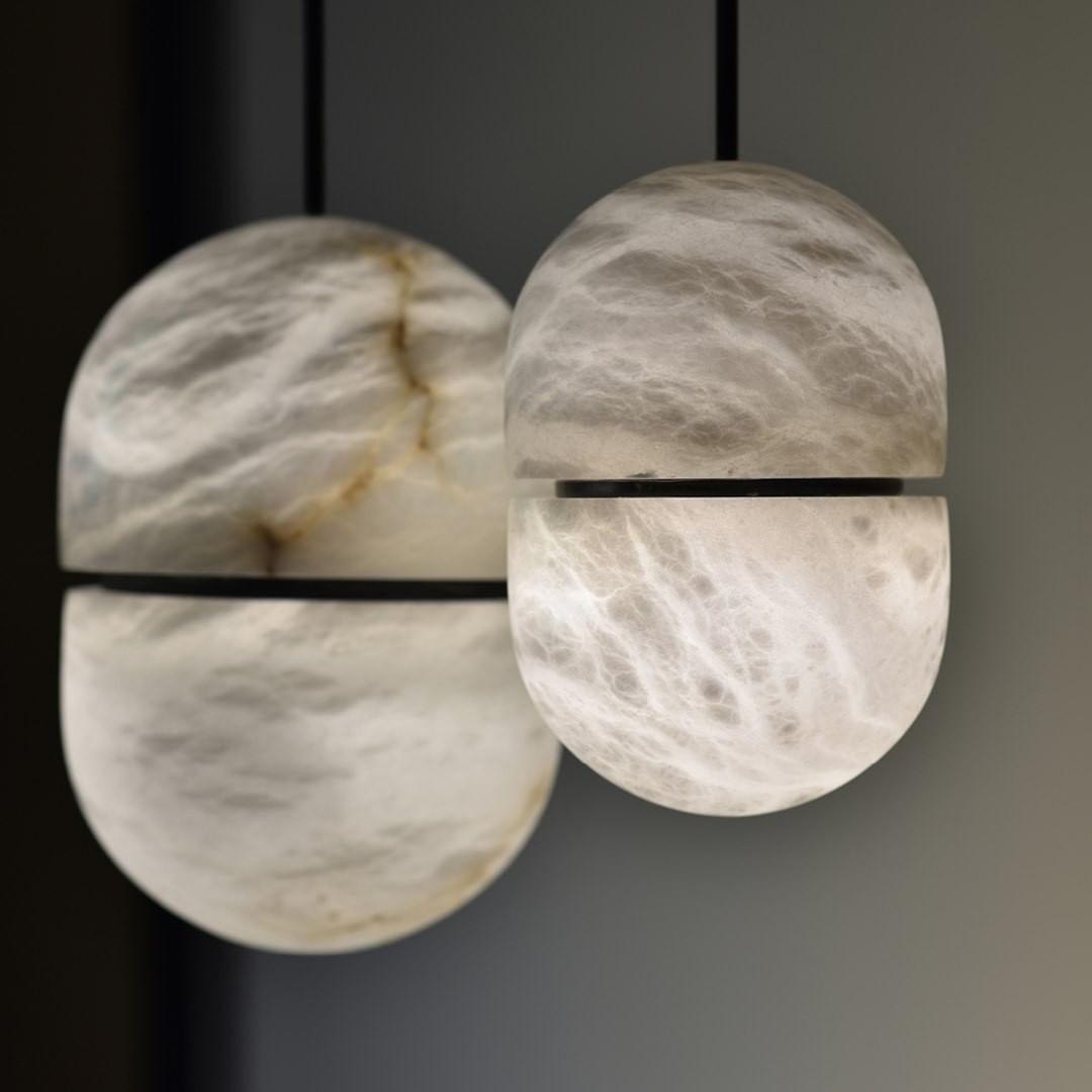 Strata Alabaster Pendant Light Capsule-shaped - Blowlighting