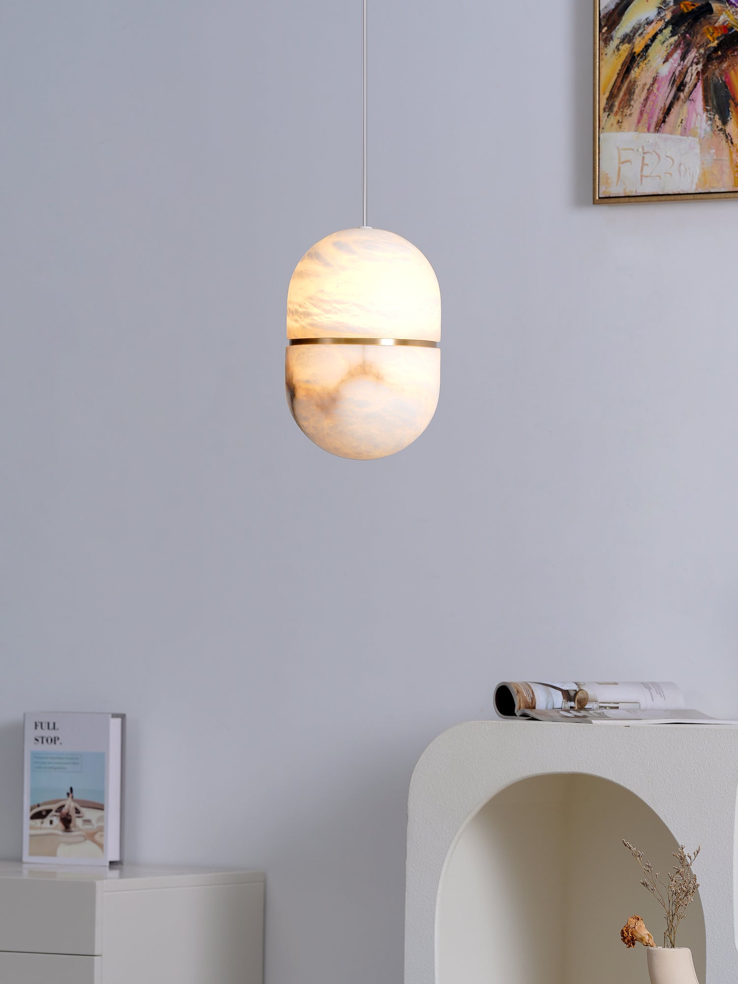 Strata Alabaster Pendant Light Capsule-shaped - Blowlighting