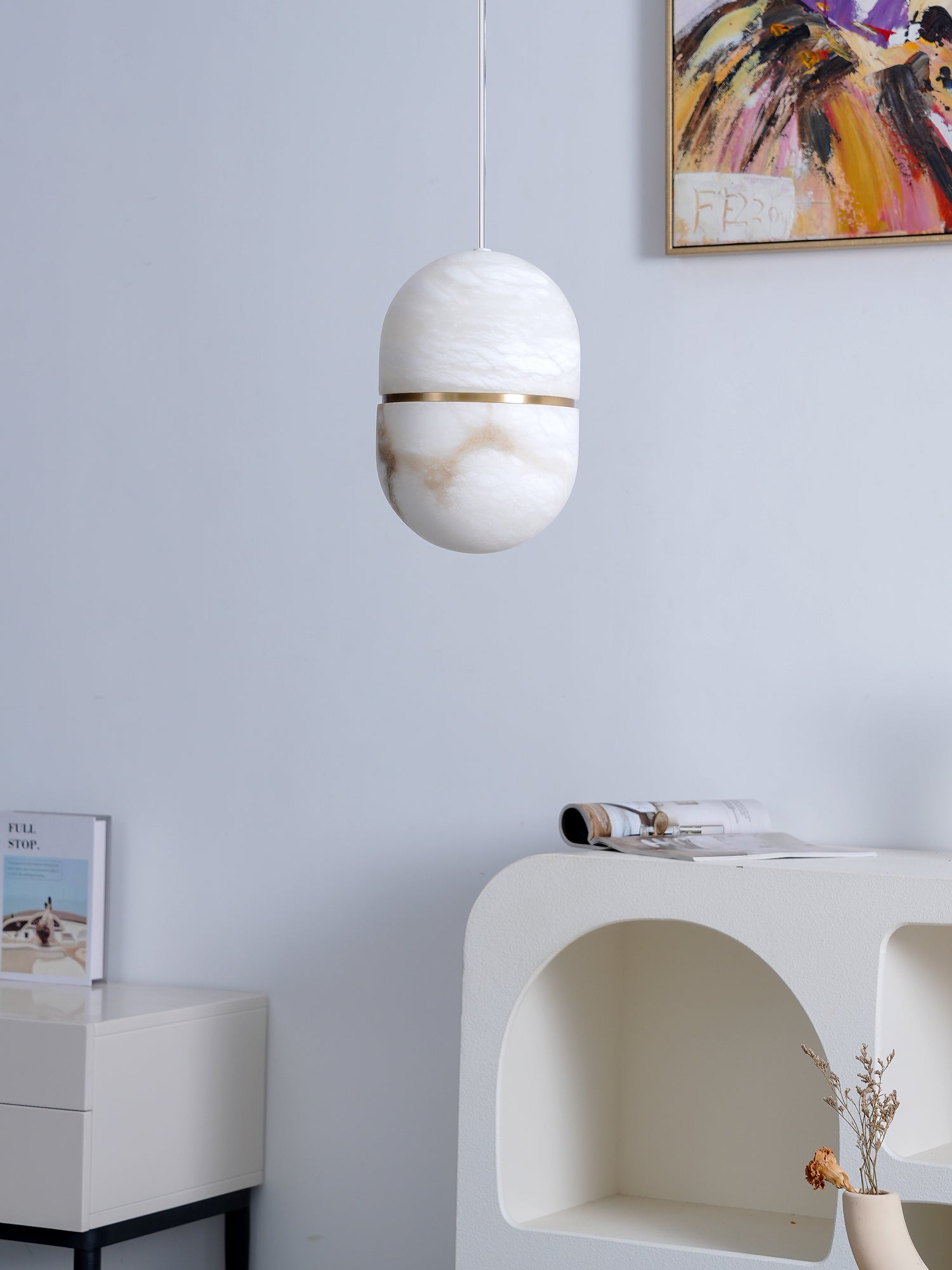 Strata Alabaster Pendant Light Capsule-shaped - Blowlighting