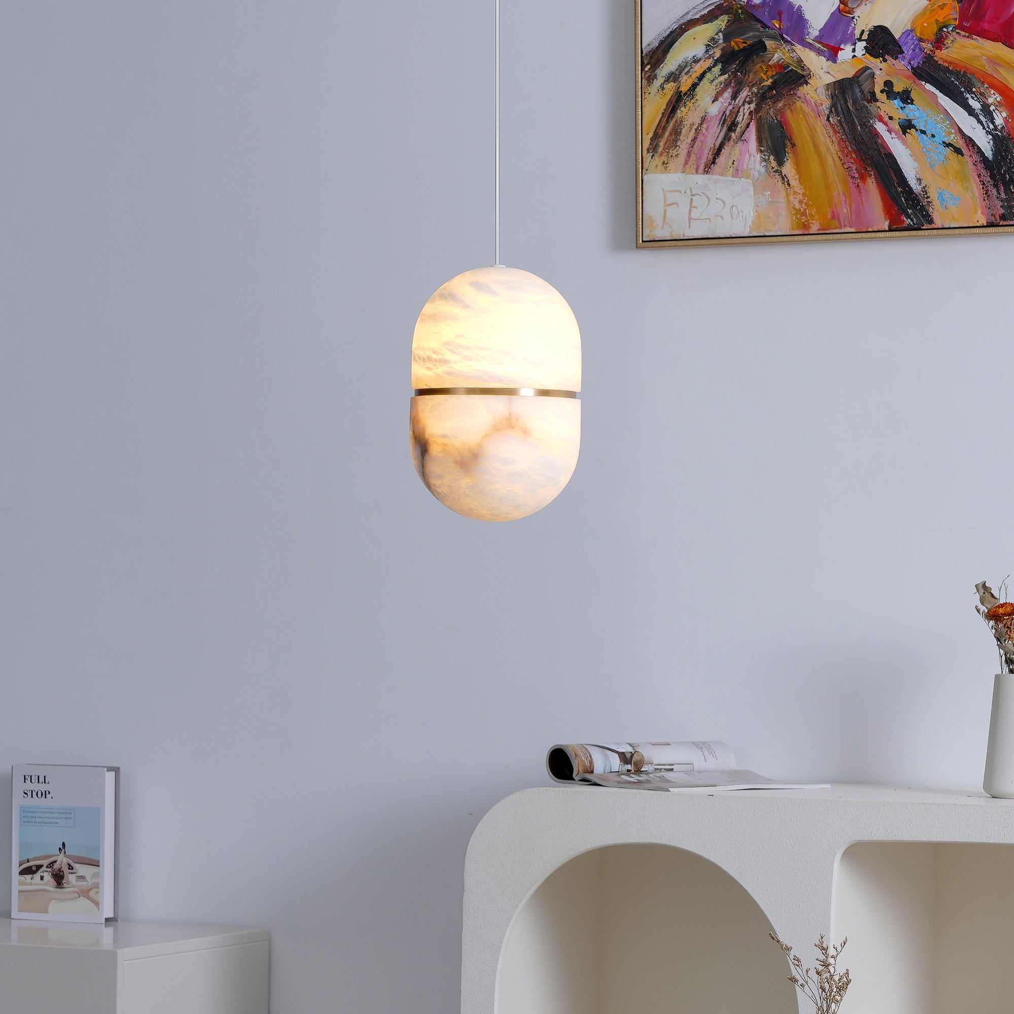 Strata Alabaster Pendant Light Capsule-shaped - Blowlighting