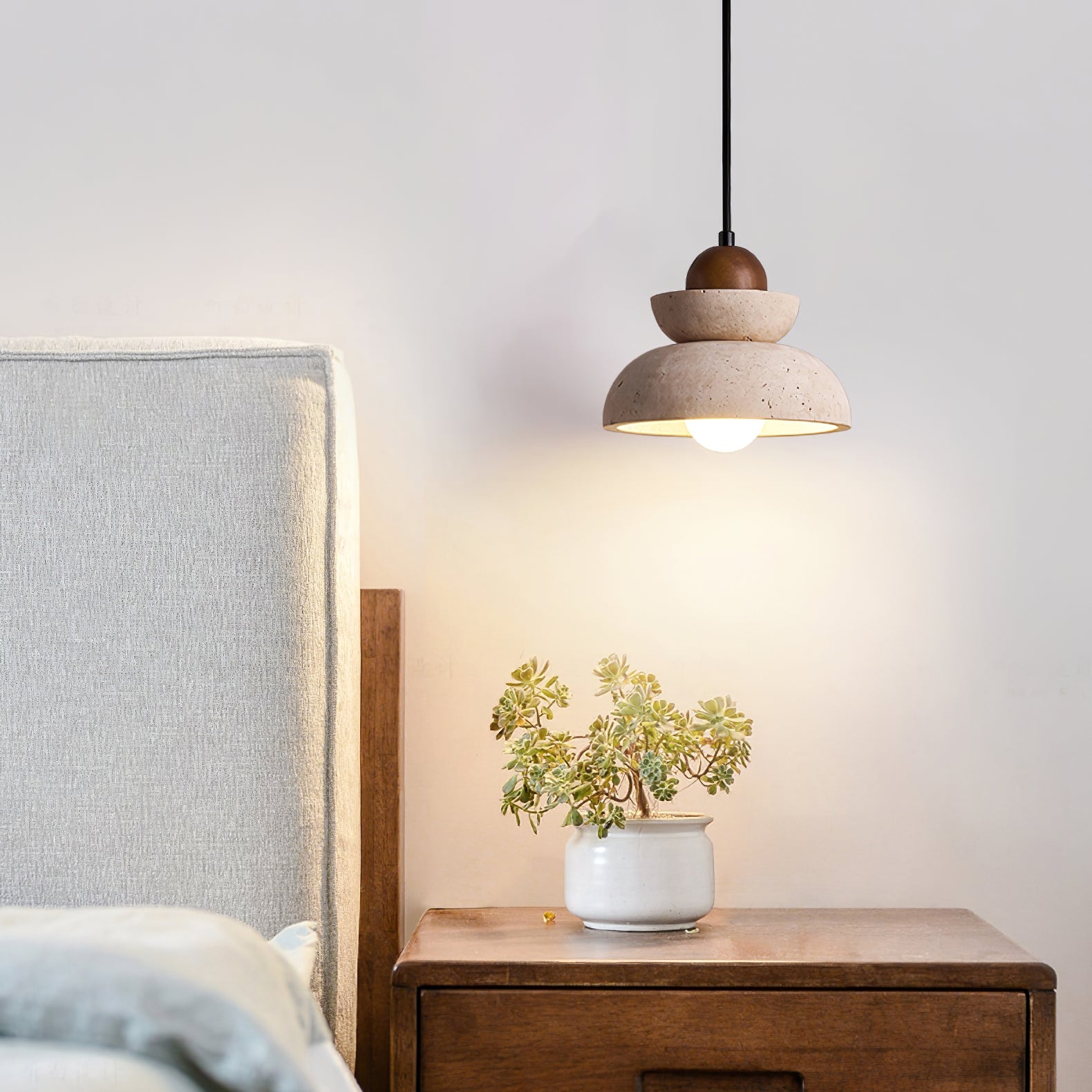 Zophaos Tiered-Bell Travertine Pendant Light - Blowlighting