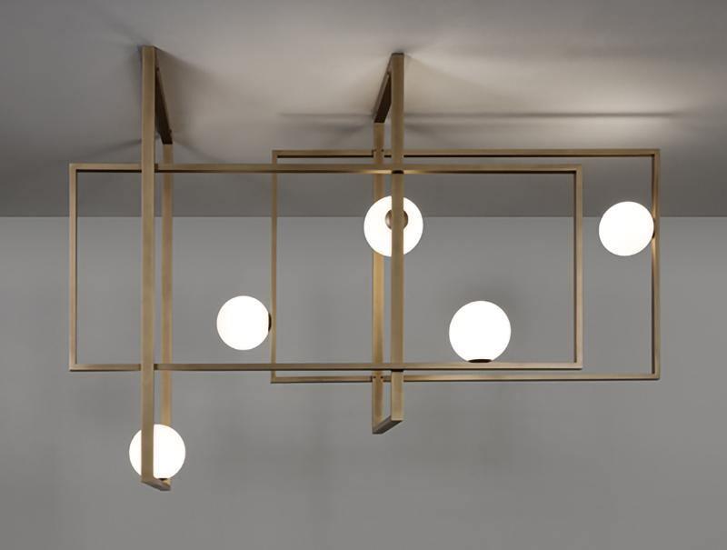 Lustra Chandelier Mondrian Glass Brass Geometric Modern - Blowlighting